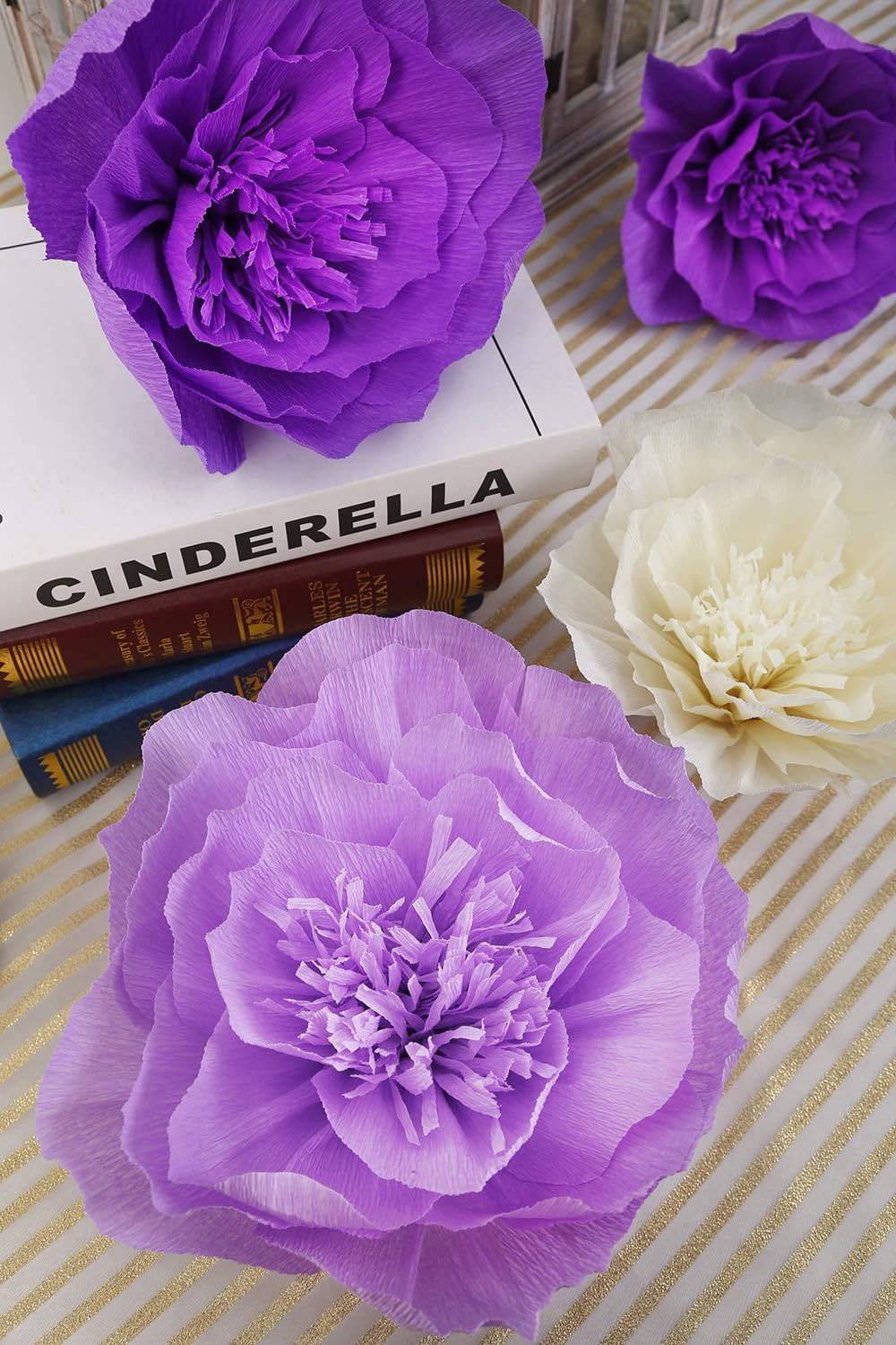 Paper Flower Decorations for Wall – Purple, Beige, Lavender Set of 6 for Wedding