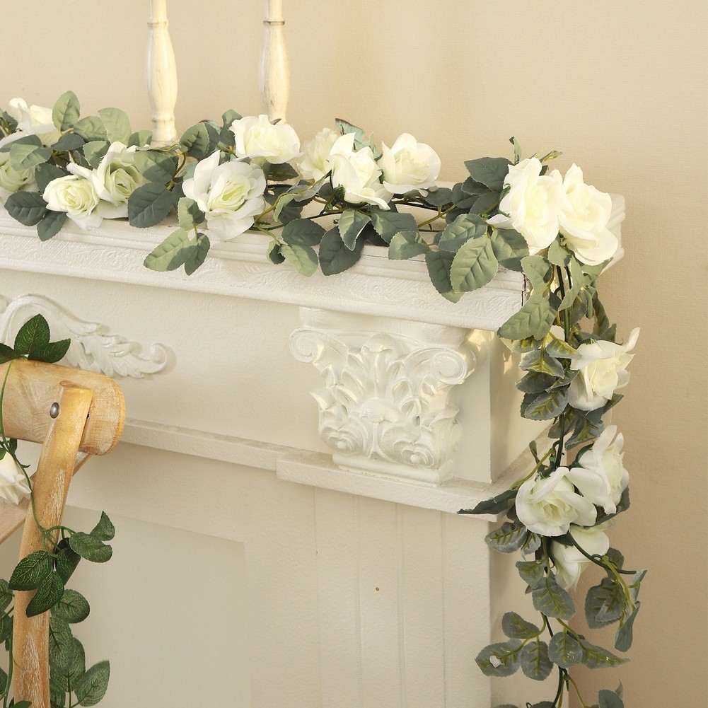White Rose Garland 86.6 inches with Reinforced Wire Stem for Stability