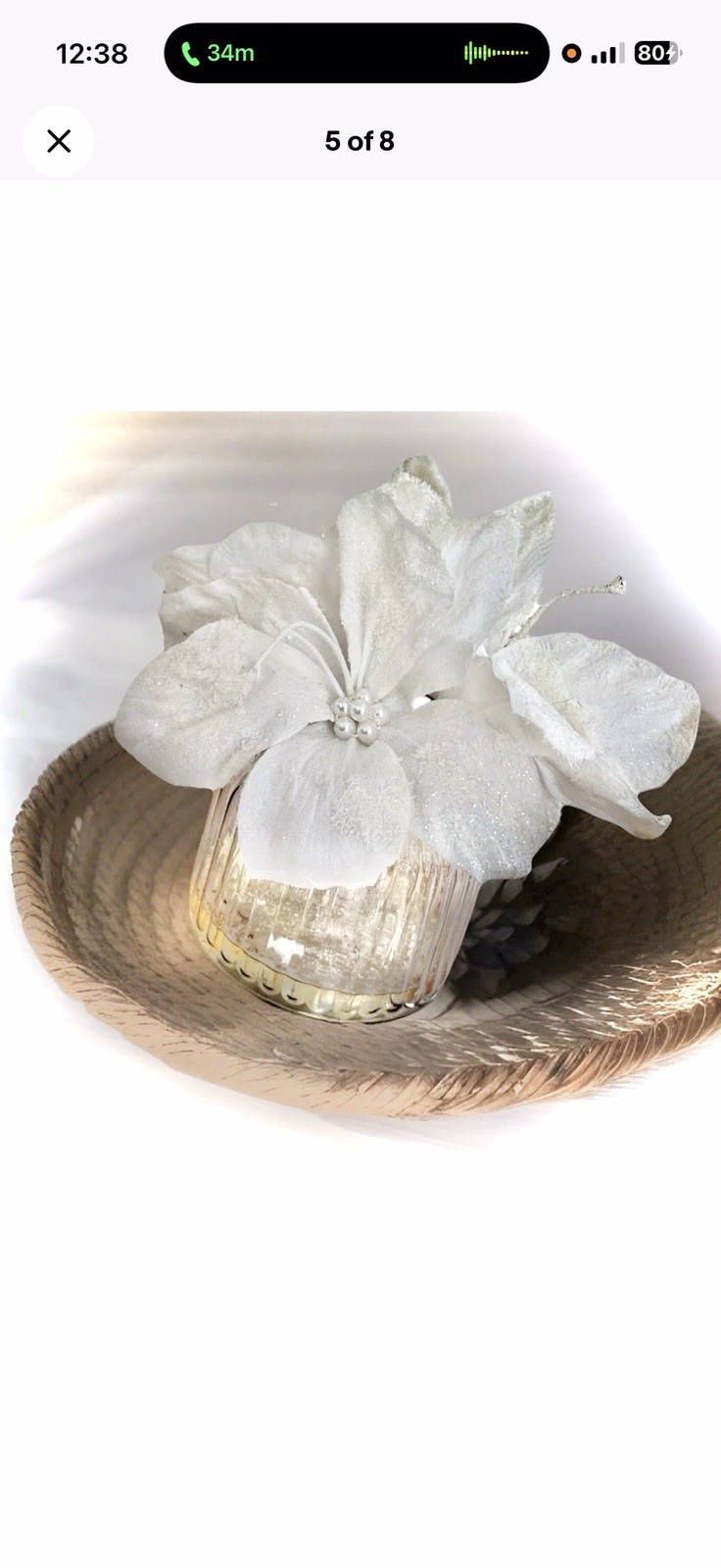 Nearly Natural White Poinsettia Faux Water Arrangement Christmas Decor Shabby