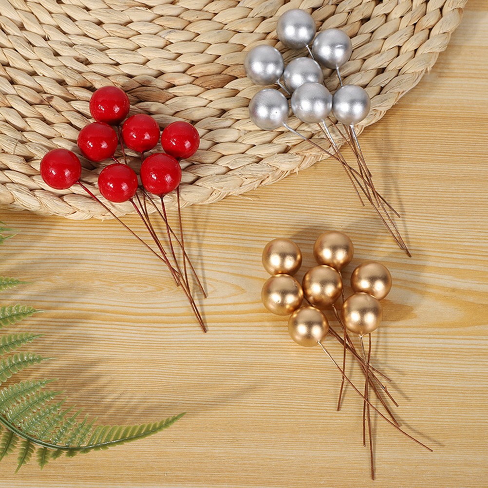 200 Pcs Foam Golden Berry Stems for Christmas Wreath and Floral Crafts