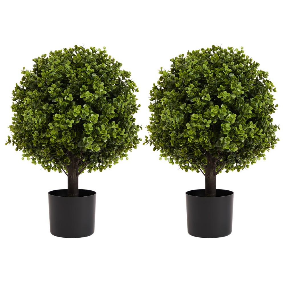 Artificial Topiary Boxwood Ball 22 in 2 Pcs Potted Shrubs for Garden