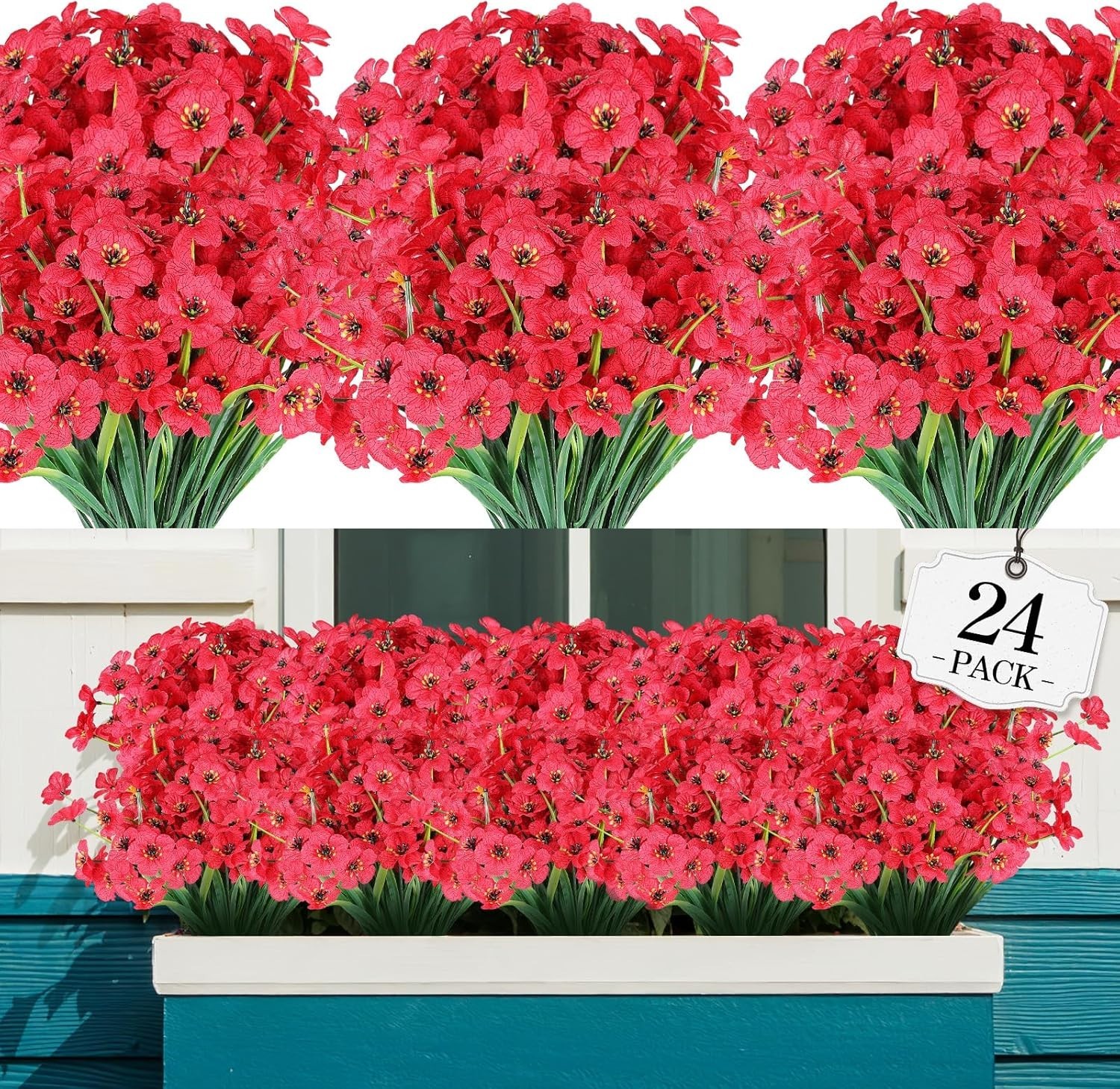 Complete 24 Bundle Set of Vibrant, Waterproof Artificial Flowers for All Seasons