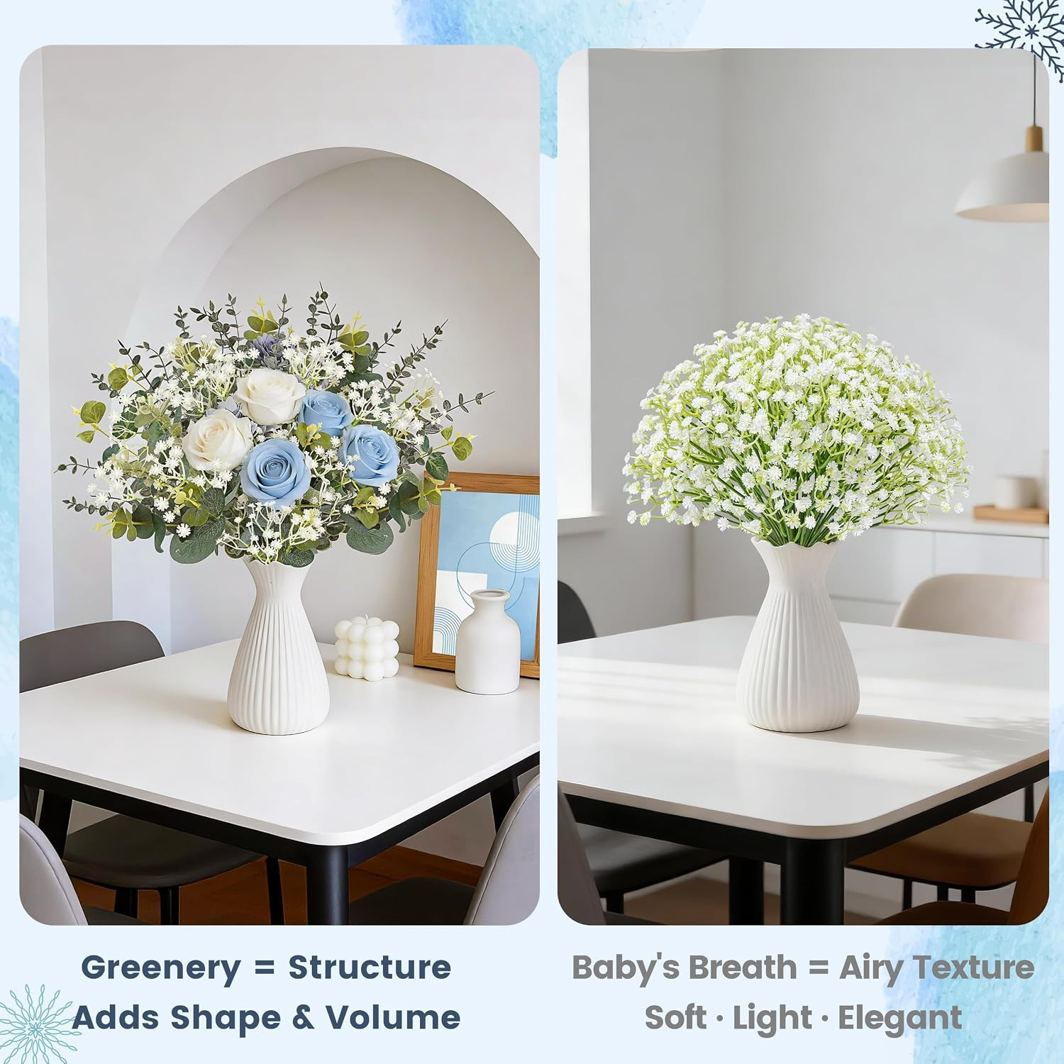 24Pcs Mixed Eucalyptus Stems and Faux Baby Breath, DIY Floral Stems | Mixed Euca