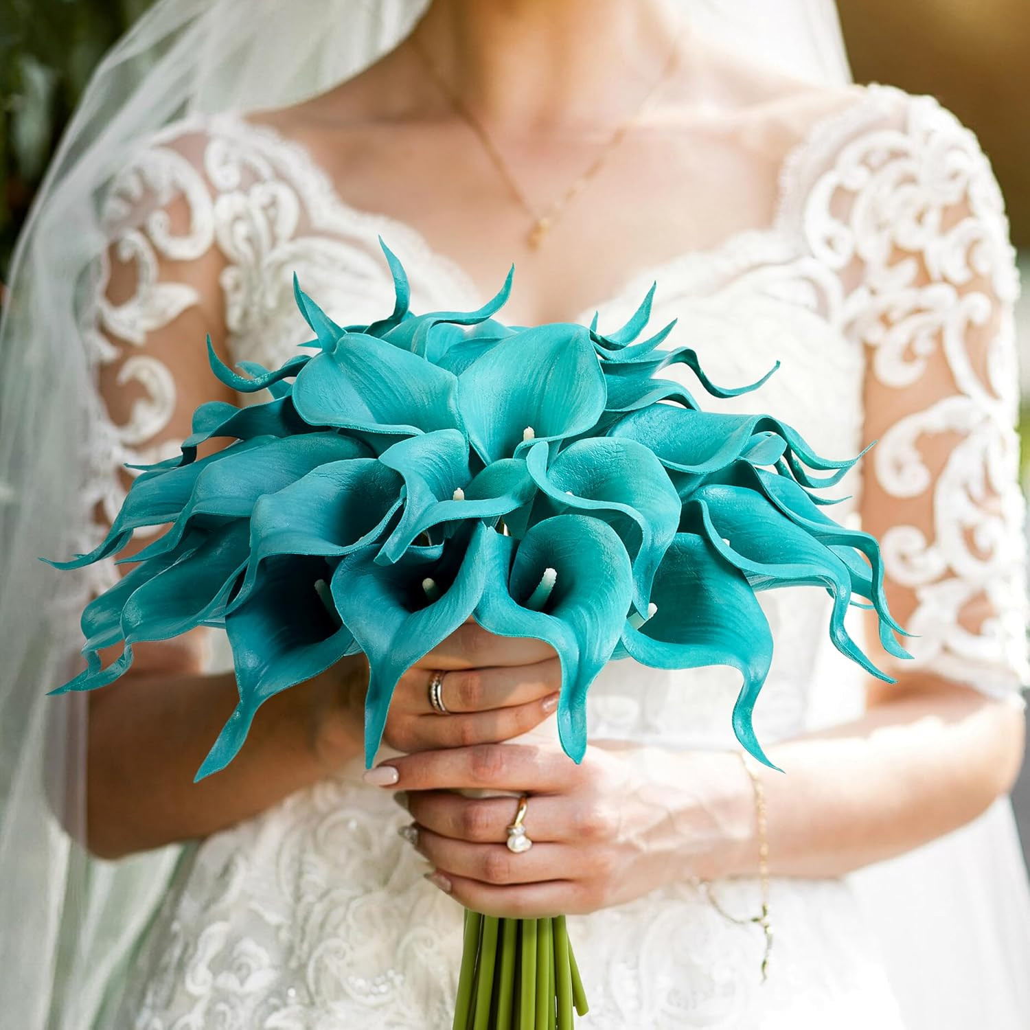 Teal Artificial Calla Lily 12Pcs Blue Real Touch Faux Flowers for Wedding Bouque