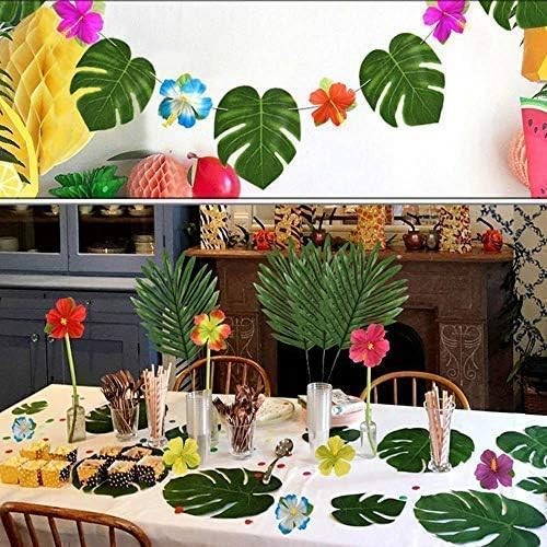 30 Pcs Faux Palm Leaves with Stems Artificial Tropical Plant Imitation Safari