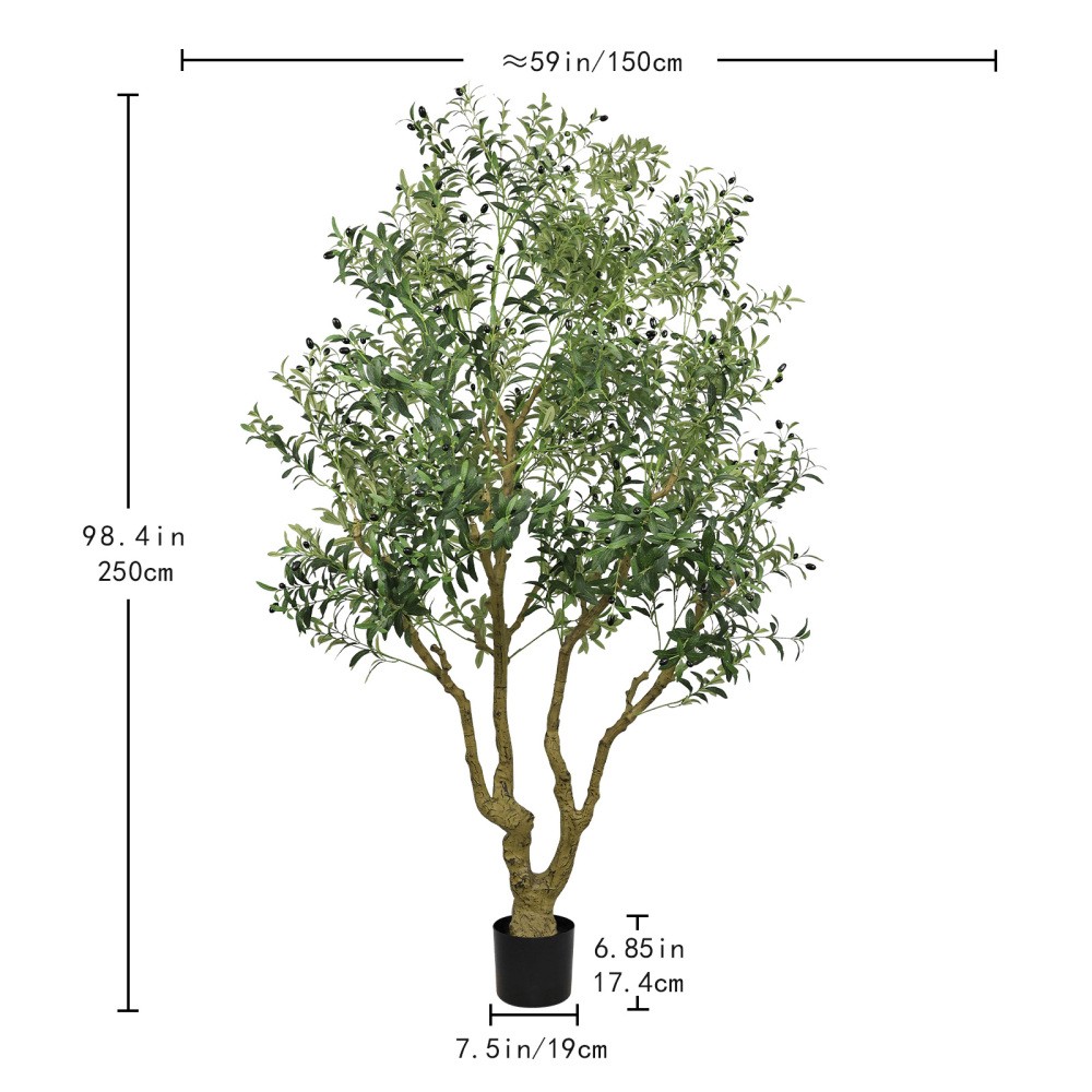 8FT Tall Artificial Olive Tree Large Faux Potted Plant Natural Trunk Lifelike