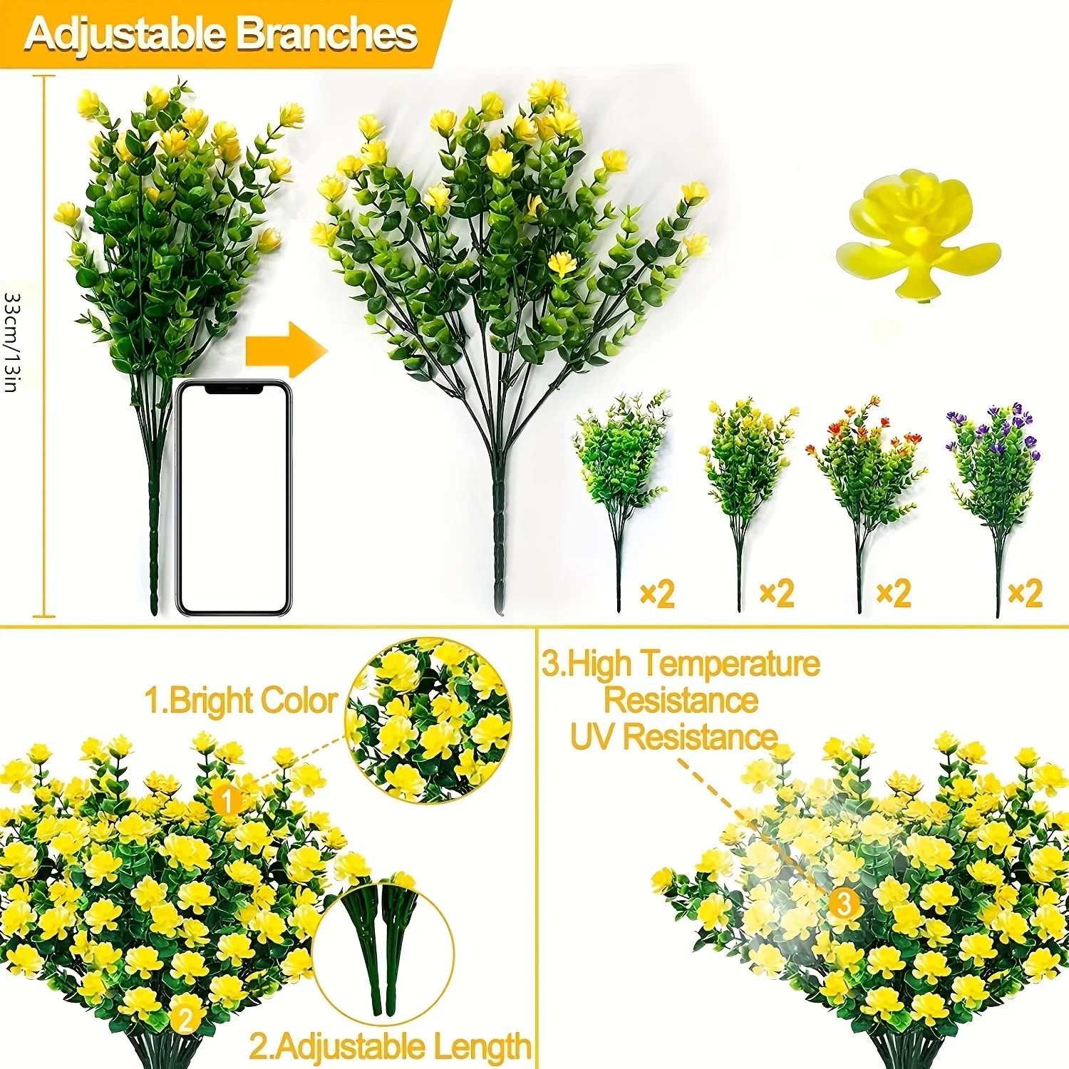 3/8Pcs Artificial Flowers for Home and Garden Decor – Realistic Simulation Flora