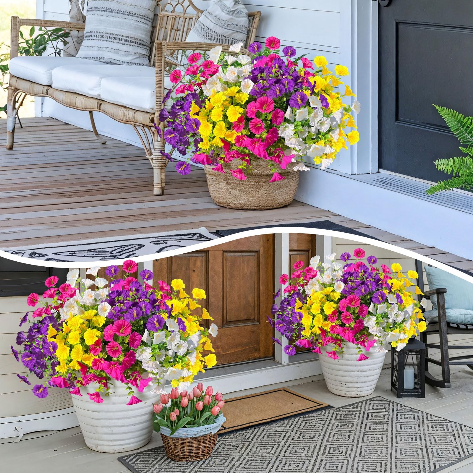 18 Bundles Artificial Faux Flowers Plants for Outdoors Decor-4 Colors