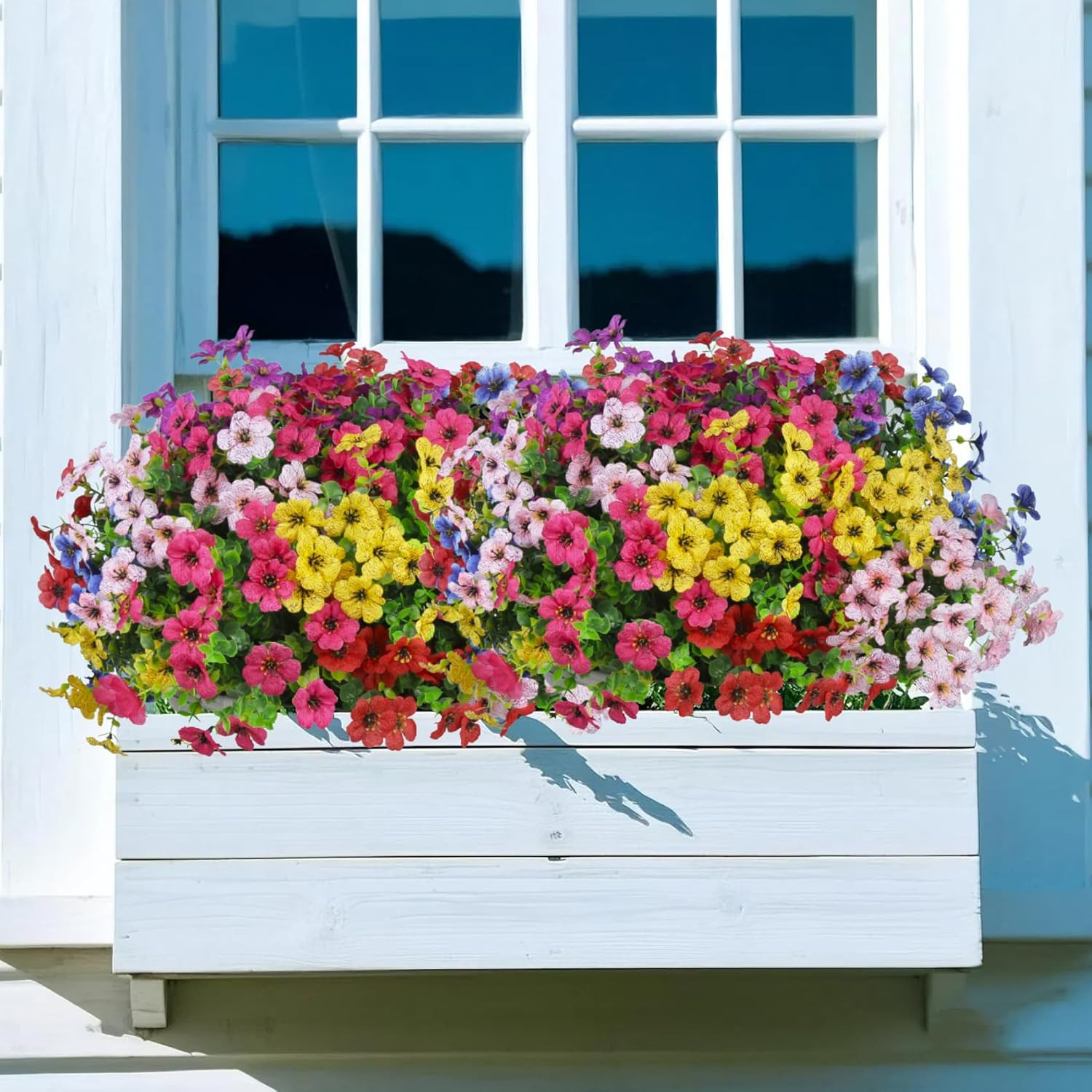 Artificial Outdoor Flowers Set of 24 UV Resistant Faux Plants Mixed Colors