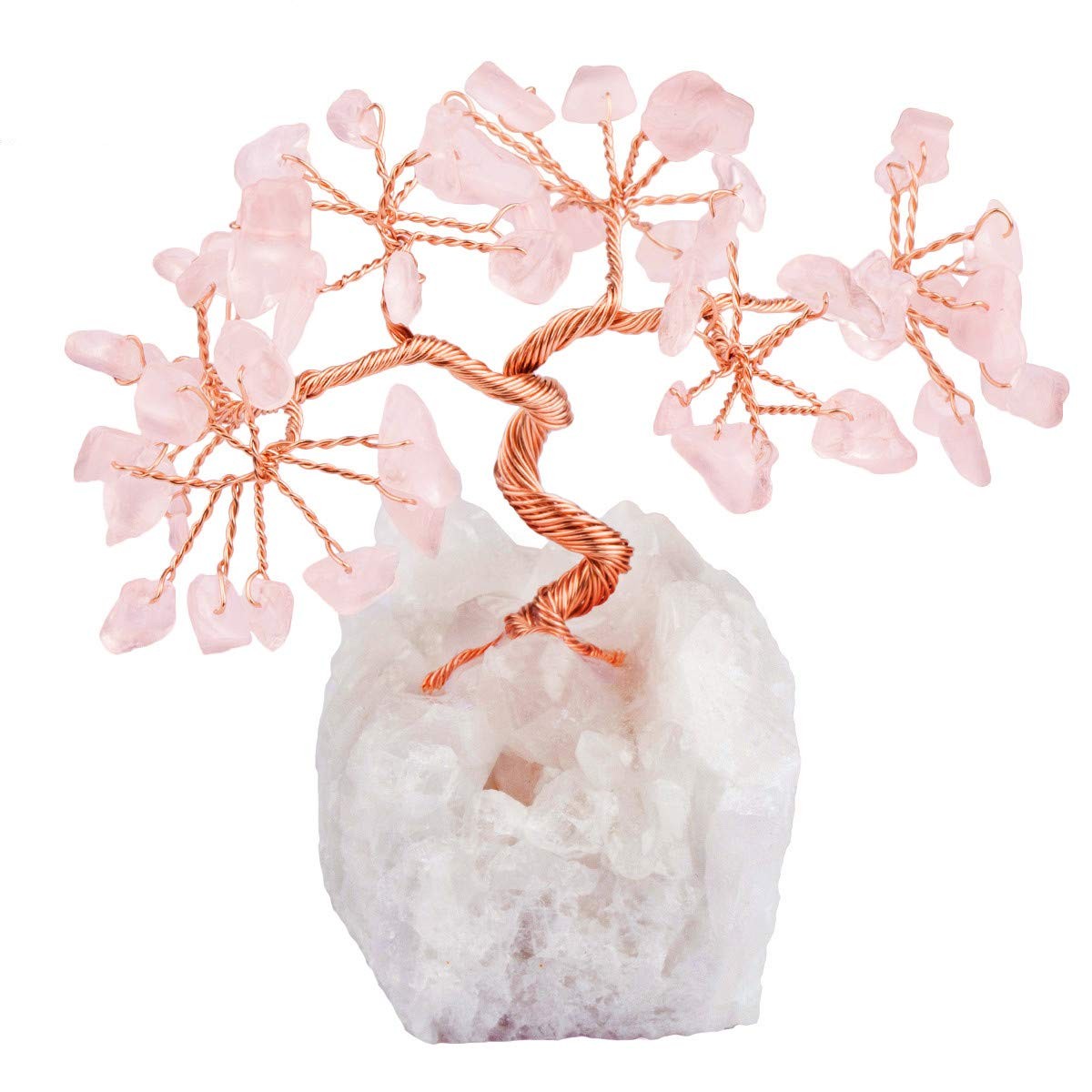 4-5 inch Rose Quartz Crystal Tree Tumbled Stones Cluster Rock Crystals Base
