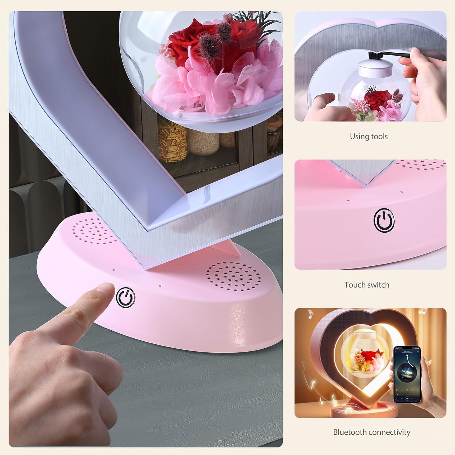 Heart-Shaped Eternal Rose Bouquet (with Bluetooth Speaker),