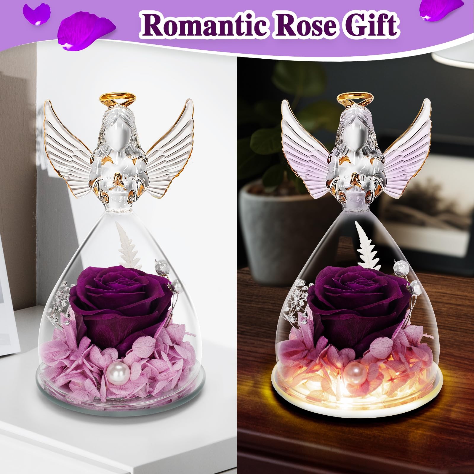 Birthday Rose Gifts for Women Preserved Flowers & LED Angel Figurines for Mom…