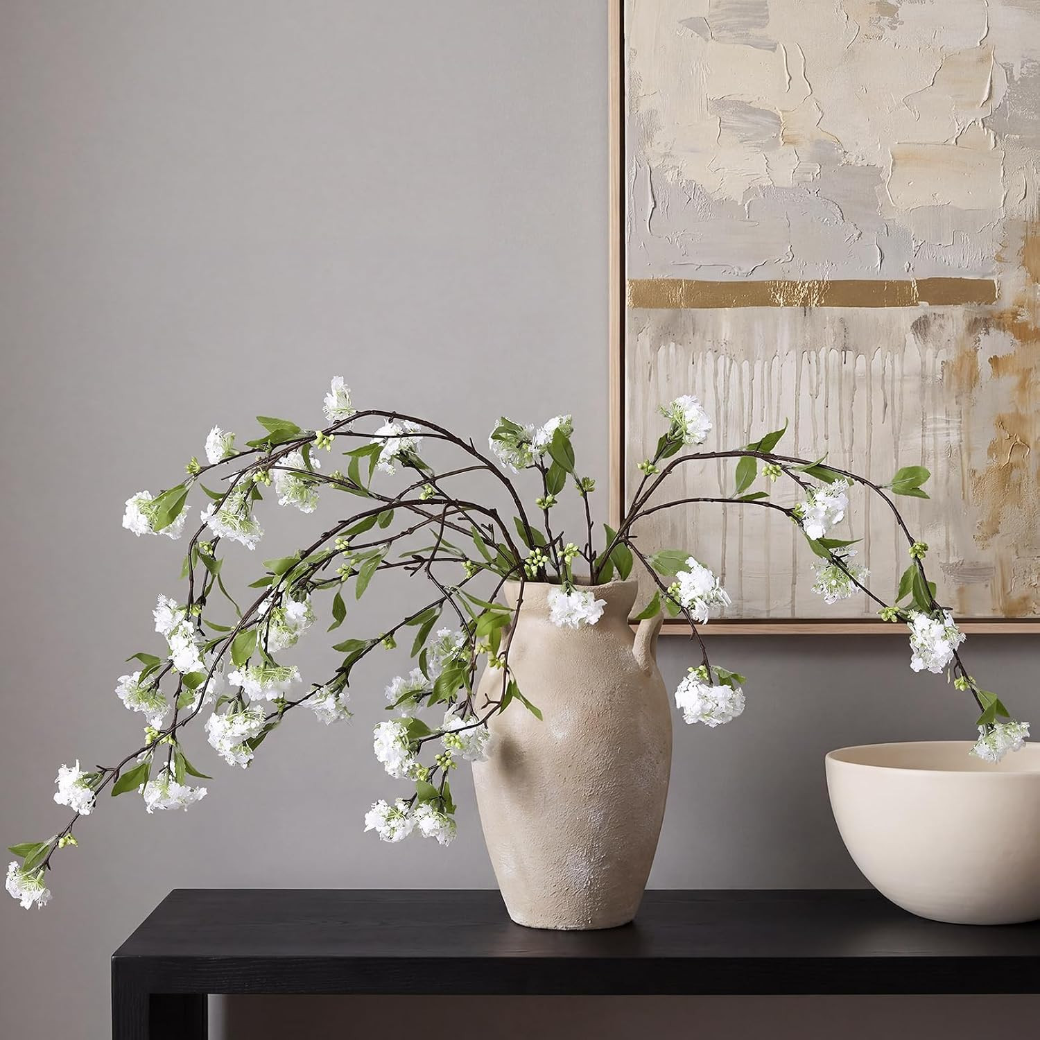 4 Pcs Faux Snowball Viburnum & Hydrangea Long Stem Flowers for Home Decor