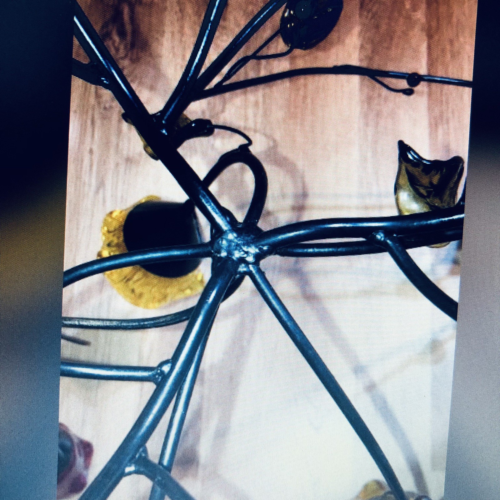 Vtg Wrought Iron Centerpiece 9 Stems & 9 Legs 7 Thick Glass Roses 18×21 In.