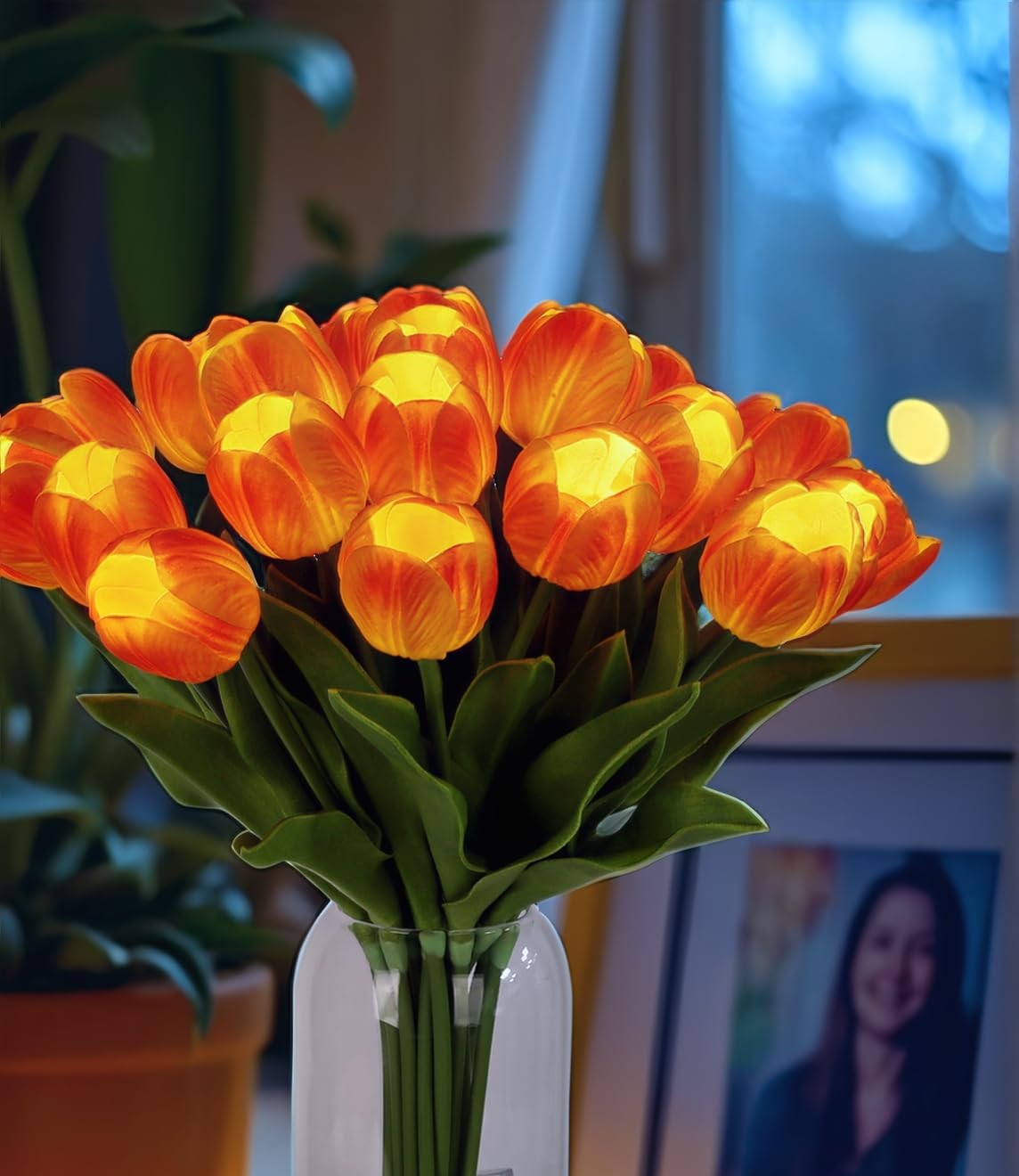 20 Stems LED Lighted Artificial Flowers Tulip Lamp Real Touch Tulips Faux Flo…