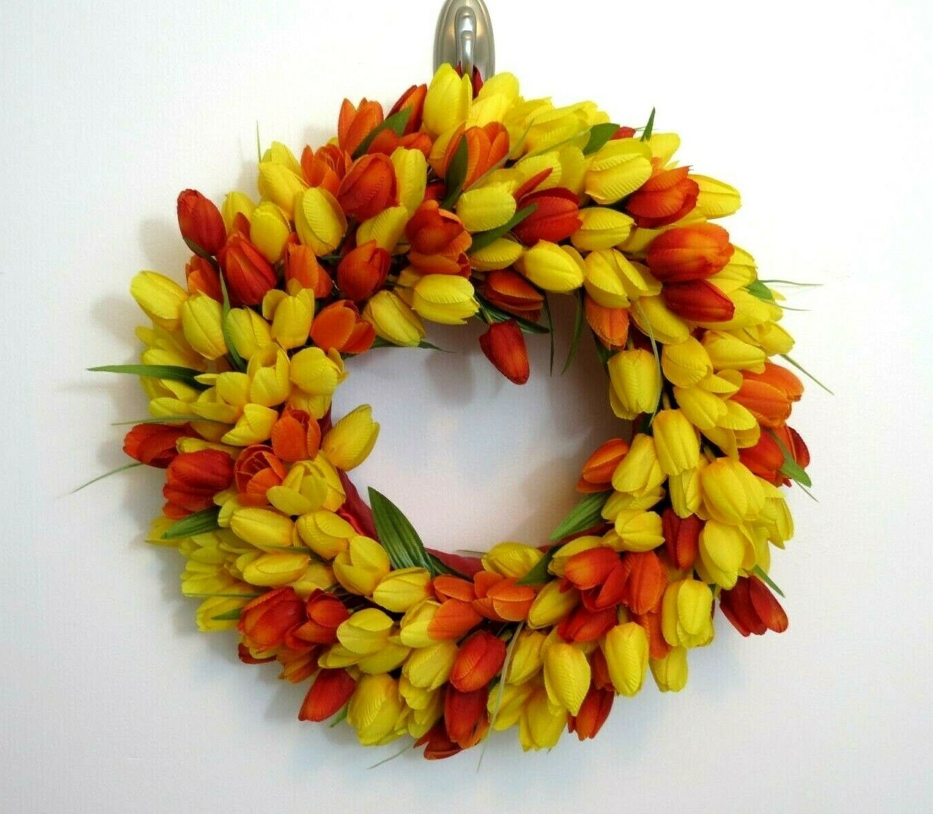 Tulip Wreath 16″ X 5″ Spring Summer Yellow Orange Door Decoration