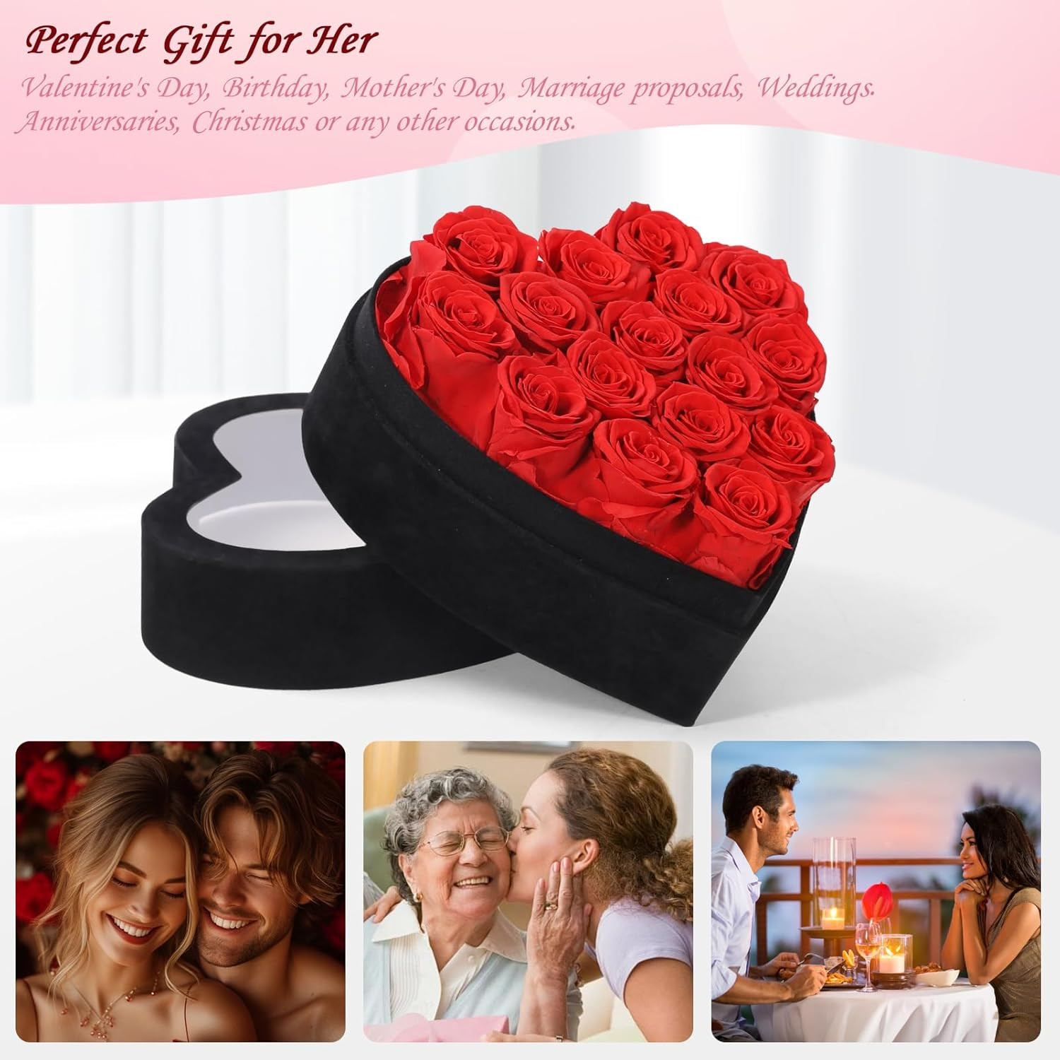 Luxury Forever Real Roses in Suede Box – 16-Piece Preserved Flowers Roses Gifts