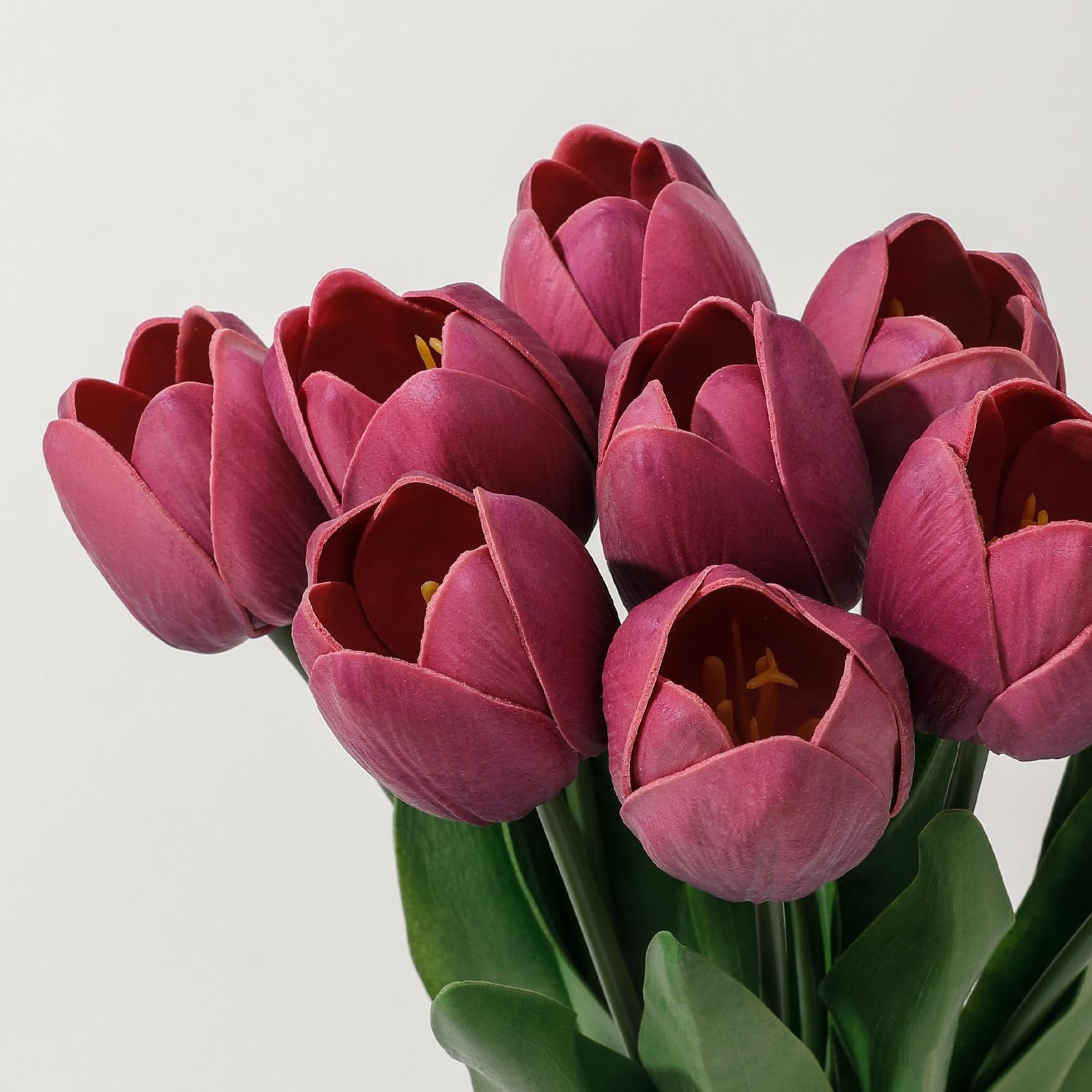 Deep Red PU Artificial Fake Tulips Flowers Spring Wedding Bouquet 18.5 Inch
