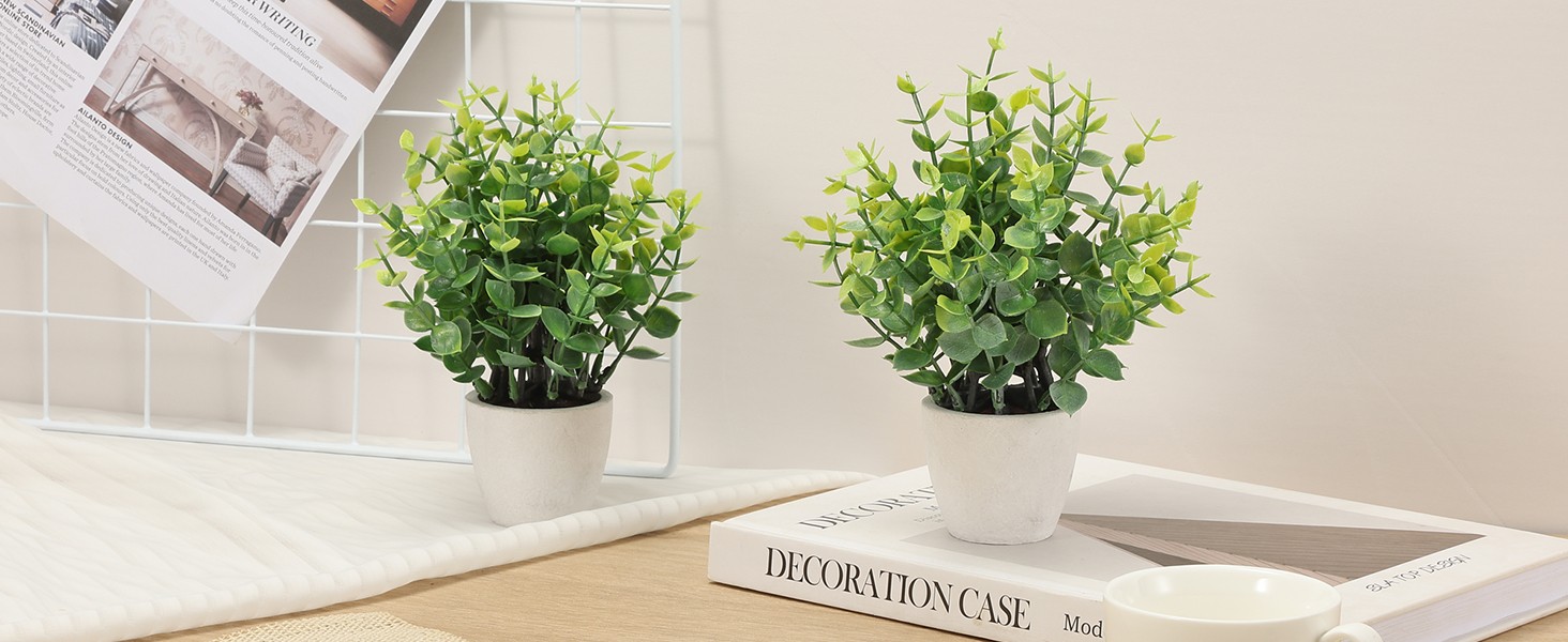 2 Pack Fake Plants Ceramic Mini Artificial Greenery Potted Plants for Home Decor