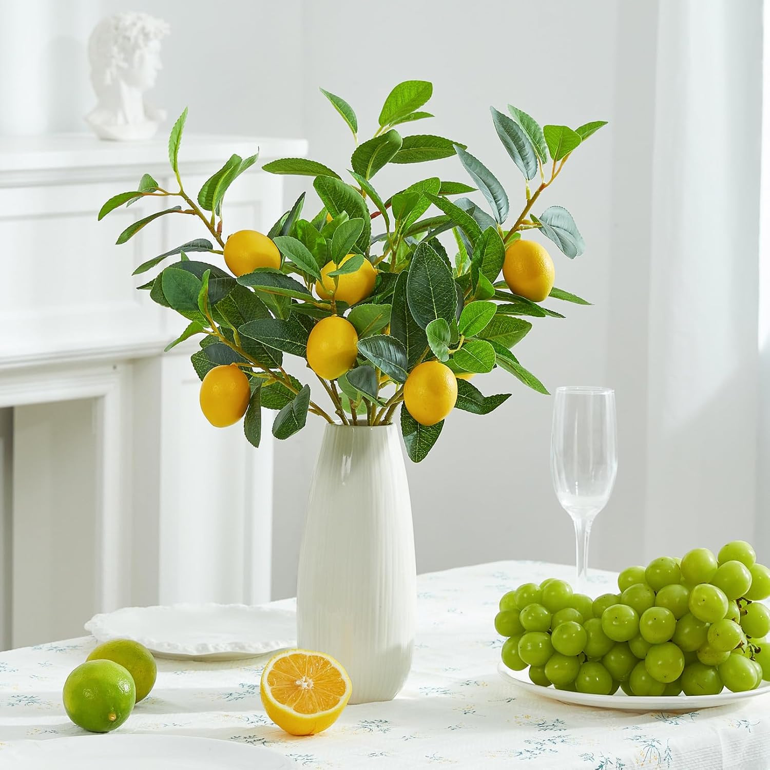 3 Pcs Artificial Lemons Tree Branches – Faux Greenery Stems Realistic Lemon Bran