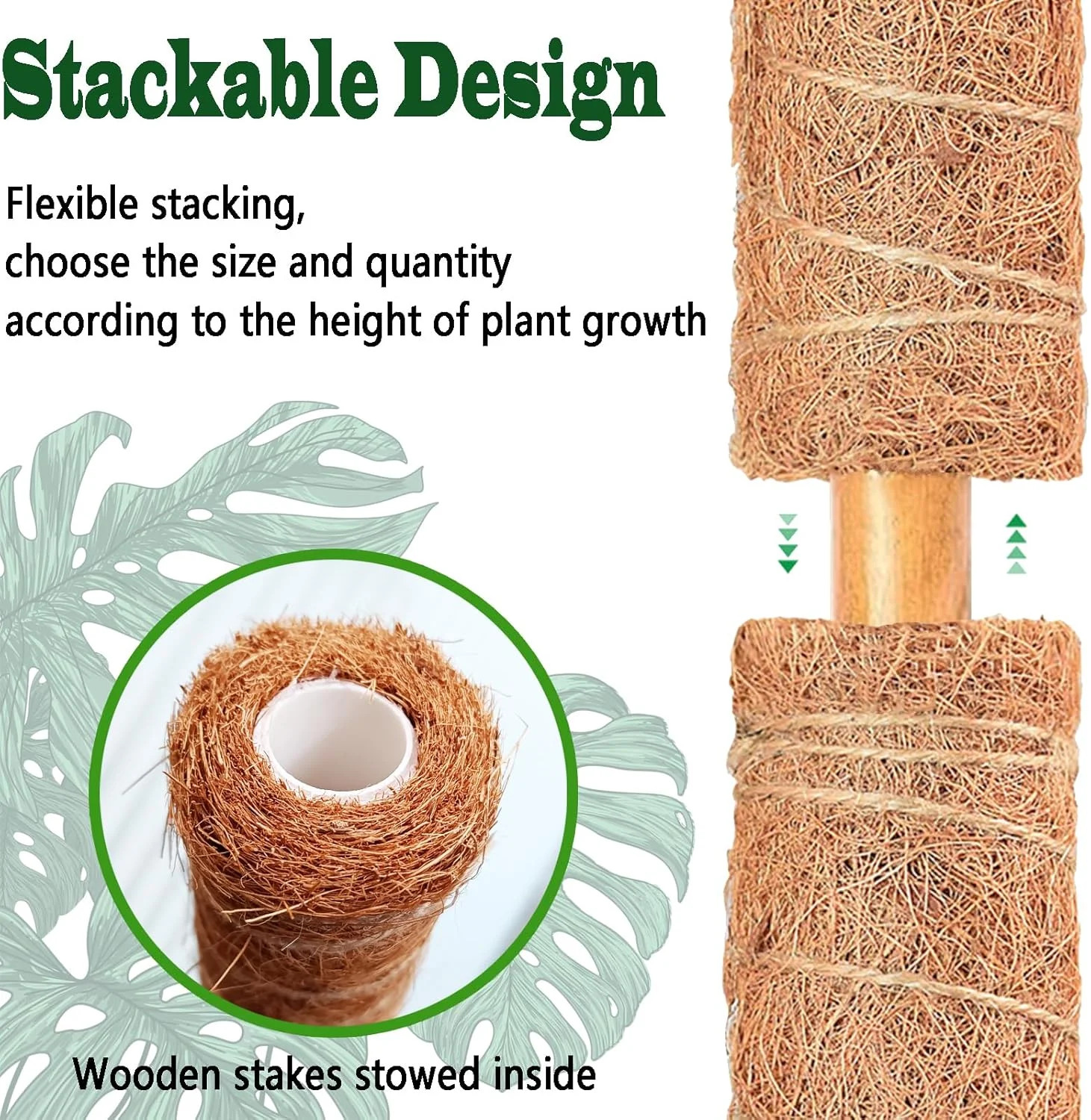4 Pack 22 Inch Moss Poles, Stackable Moss Pole for Plants Monstera, 70 Inch Tall