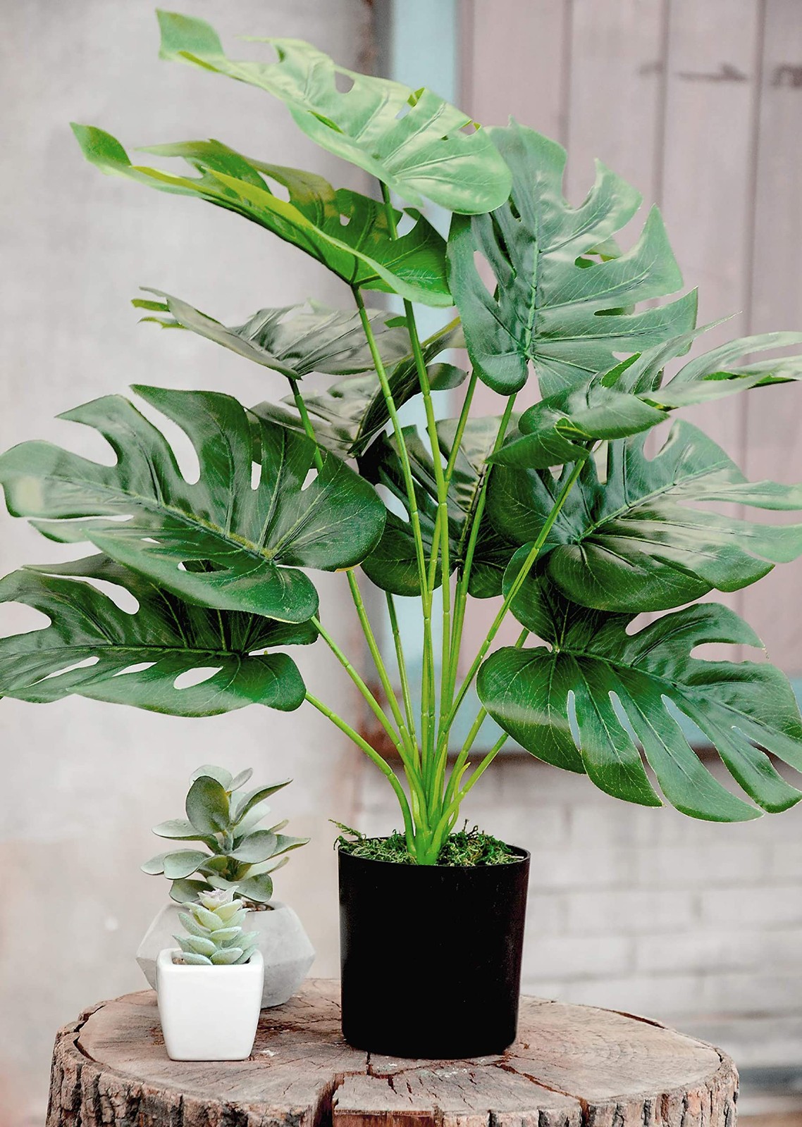 Toopify 19″ Artificial Monstera Plant, Fake Plants for Indoor Outdoor Decor