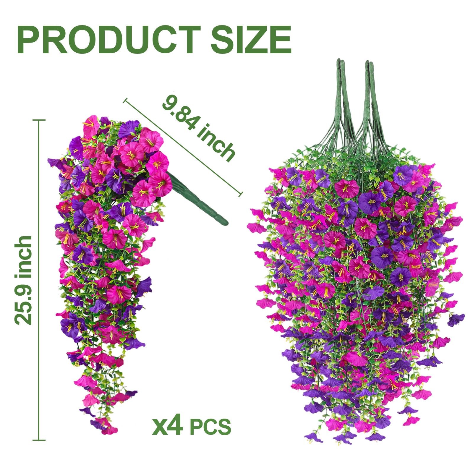 Artificial Hanging Flowers for Outdoors, 4 PCS 600 Blooms UV Resistant Mornin…