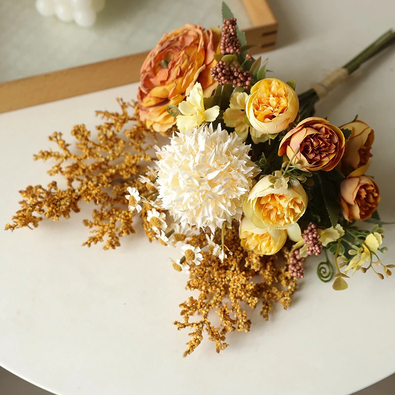 41CM Jiao Bian Lu Lian Qing Ren Cao Fake Flower Bouquet Retro Home Decoration Dr