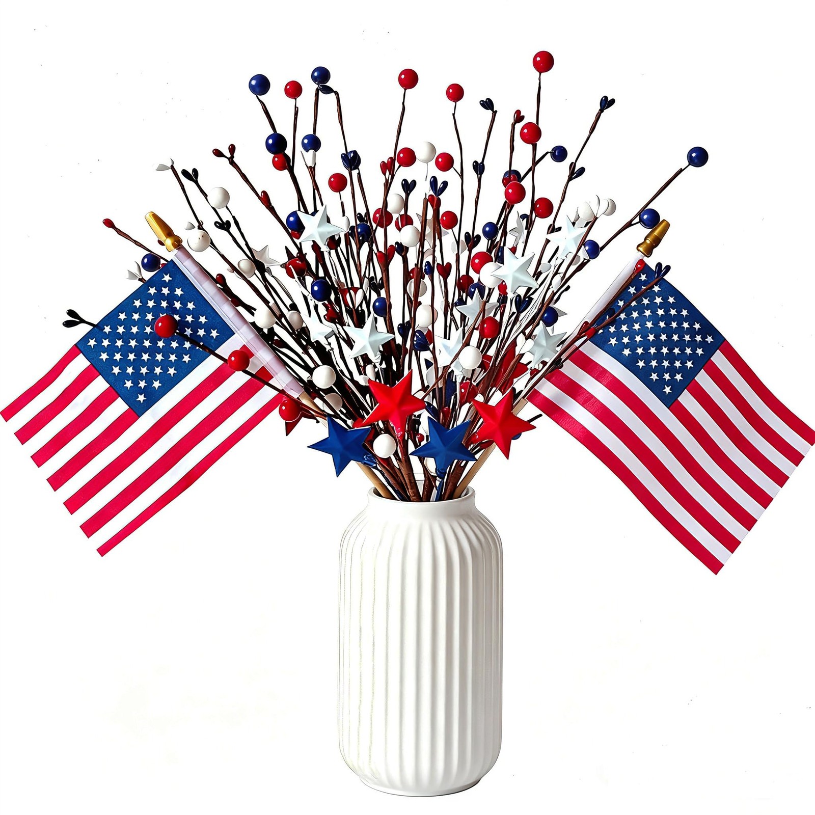 4th of July Patriotic Decorations, 4 Pcs Artificial Stem Picks Red White and …