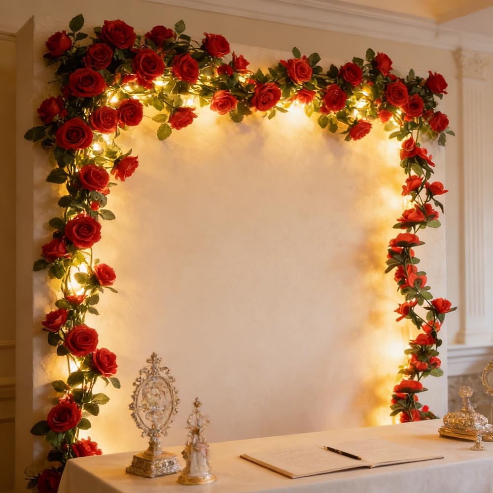 2 Pack Artificial Rose Vine Fake Flower Garland Fake Rose Hanging Vine Artifi…