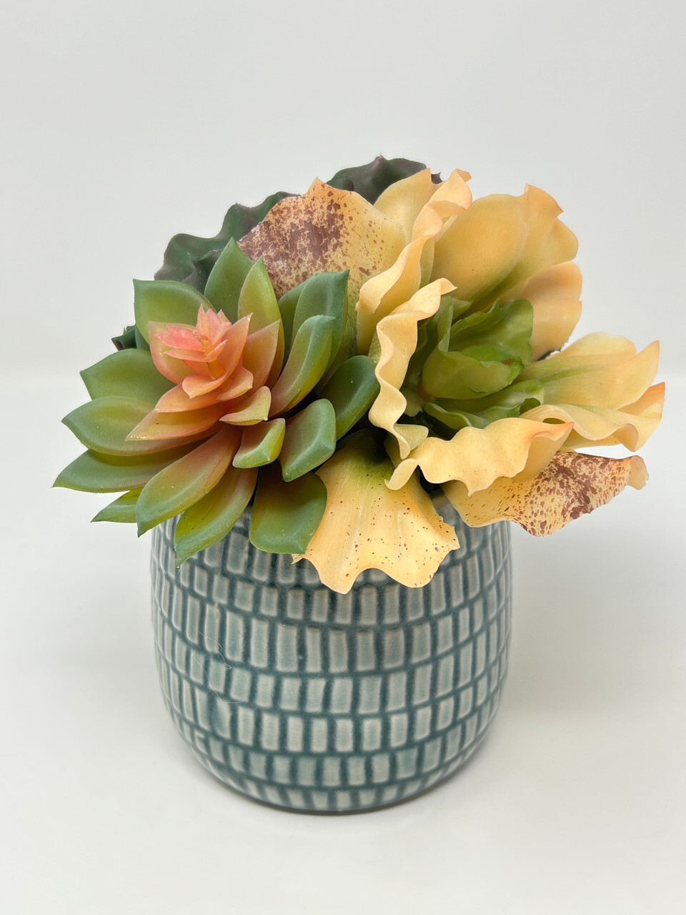 6.5″ Artificial mixed Soft Curly Echeveria Succulent Garden #10 arrangement, 4″
