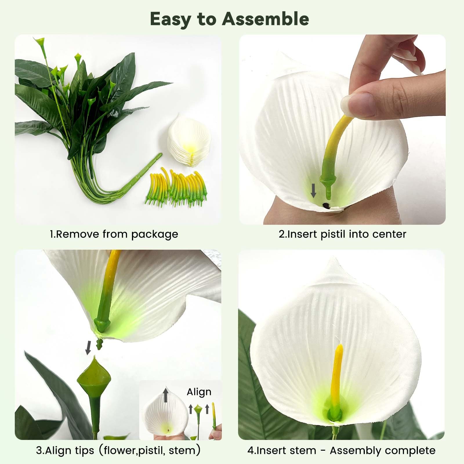 18 Blooms White Artificial Calla Lilies, 22in/56cm, Fake Flowers, Rotatable
