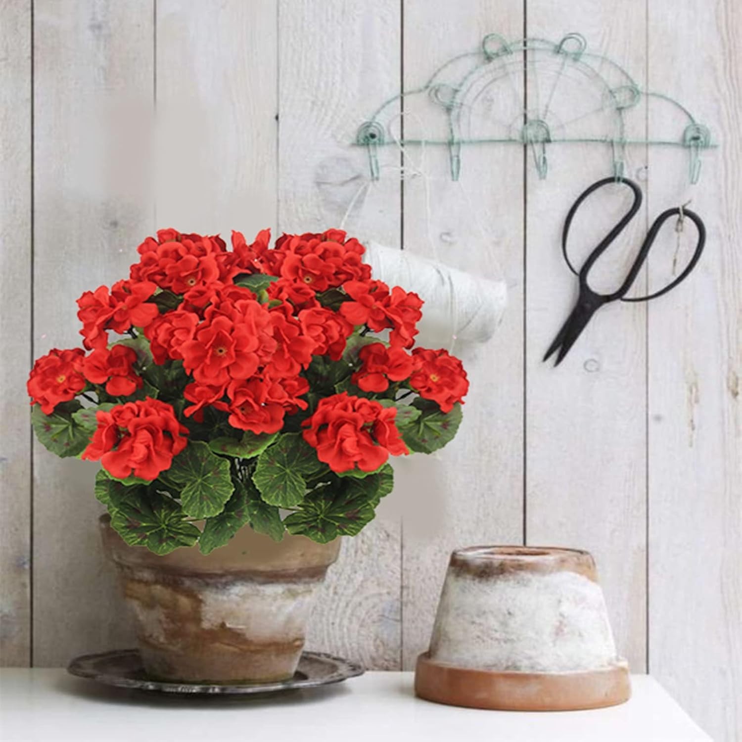 2 Pcs UV Resistant Red Artificial Geranium Flowers – Silk Bush for Outdoor Decor