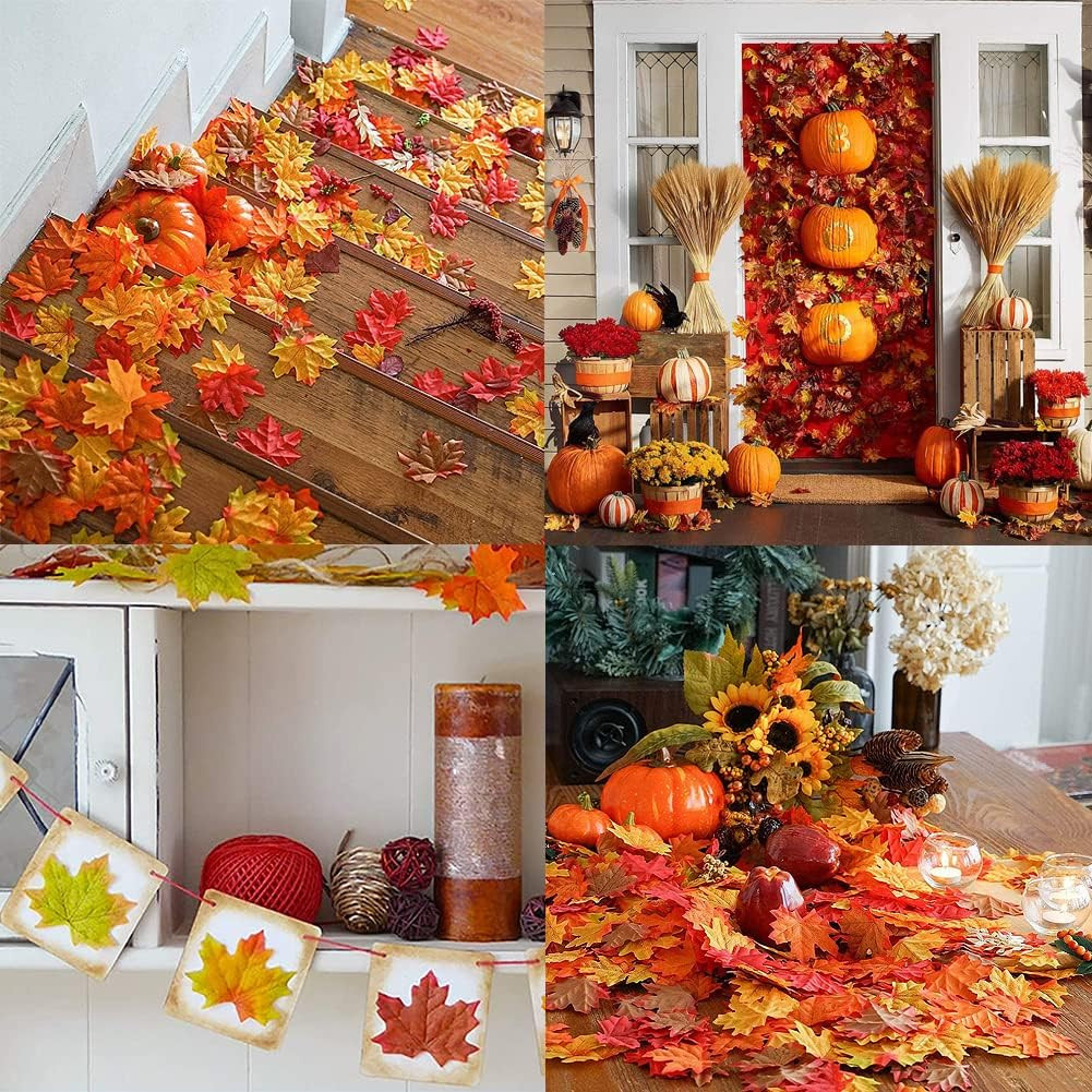 Artificial Fall Maple Leaves Bulk 300 Pcs Assorted Color Fake Autumn Leaves with