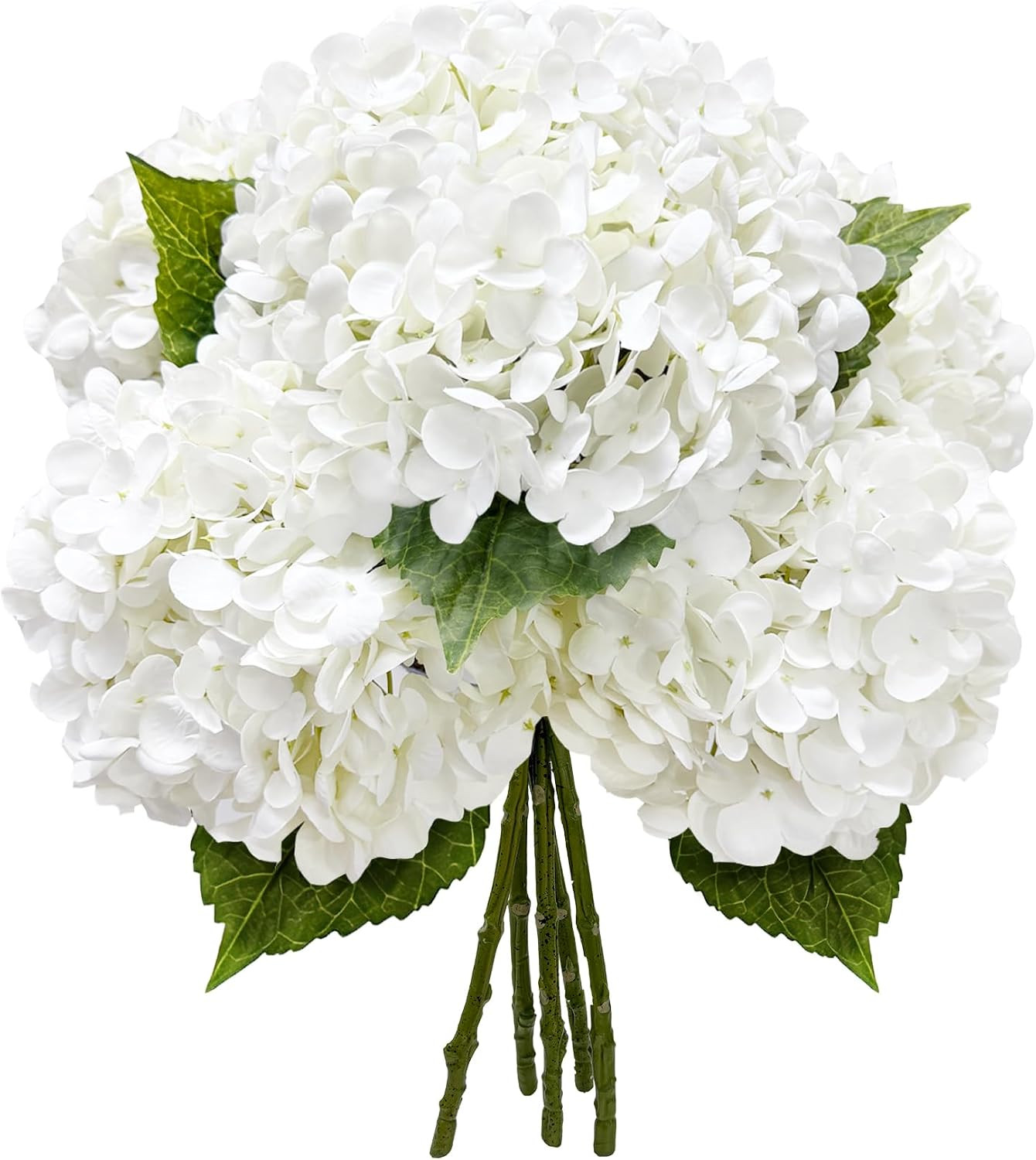21In Bottle Green Artificial Hydrangea Flowers with Stems 5 Pcs | Real Touch, 3D