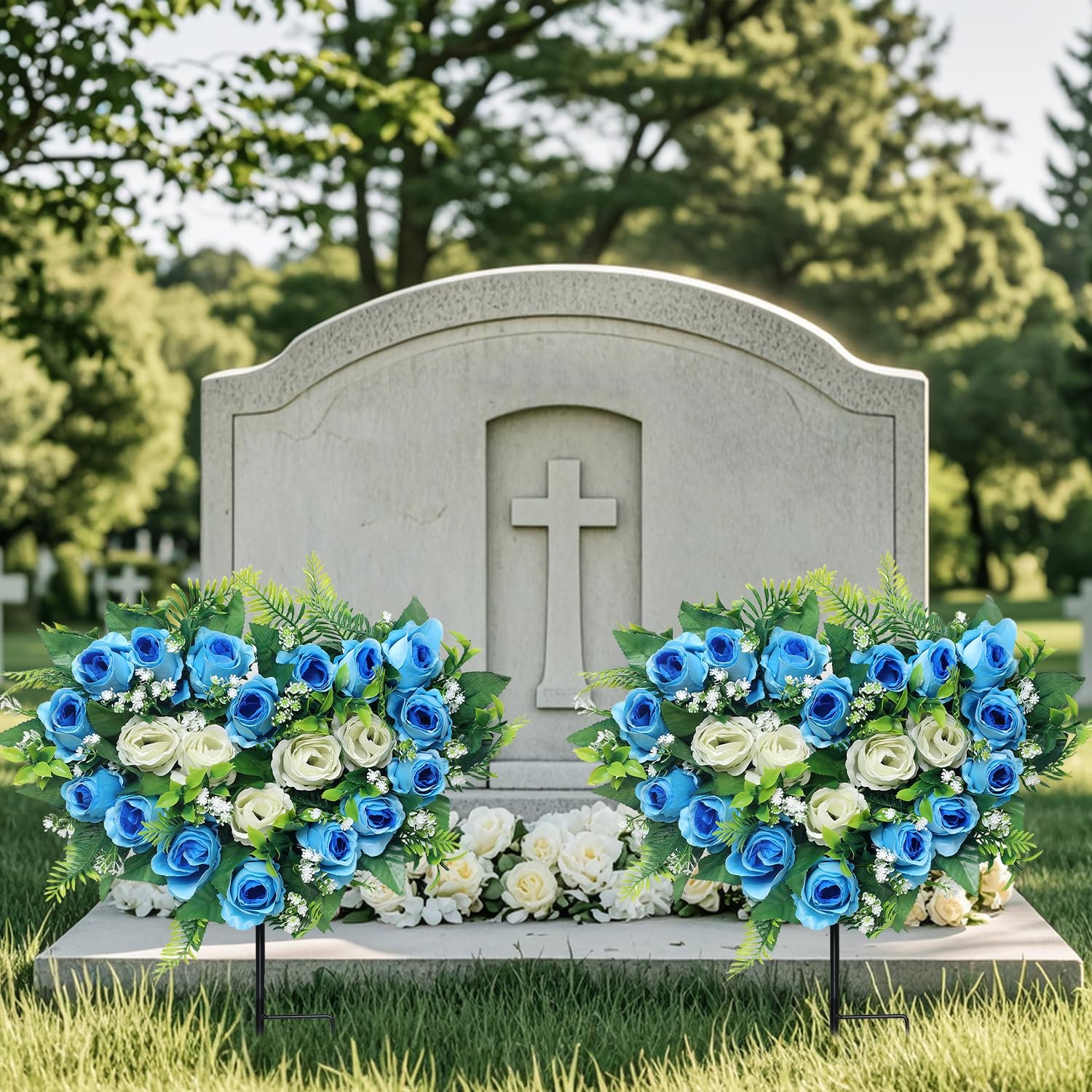 Lodou 2 Sets Artificial Cemetery Flowers, Grave Memorial Flowers with Ground …