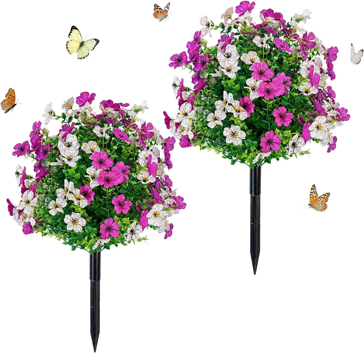 2 Pack 23.6″ UV Resistant Boxwood Ball Topiary with Violet Flowers for Outdoor D