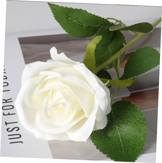 1Pc White Artificial Silk Roses Long Single Stem Artificial Roses for Home
