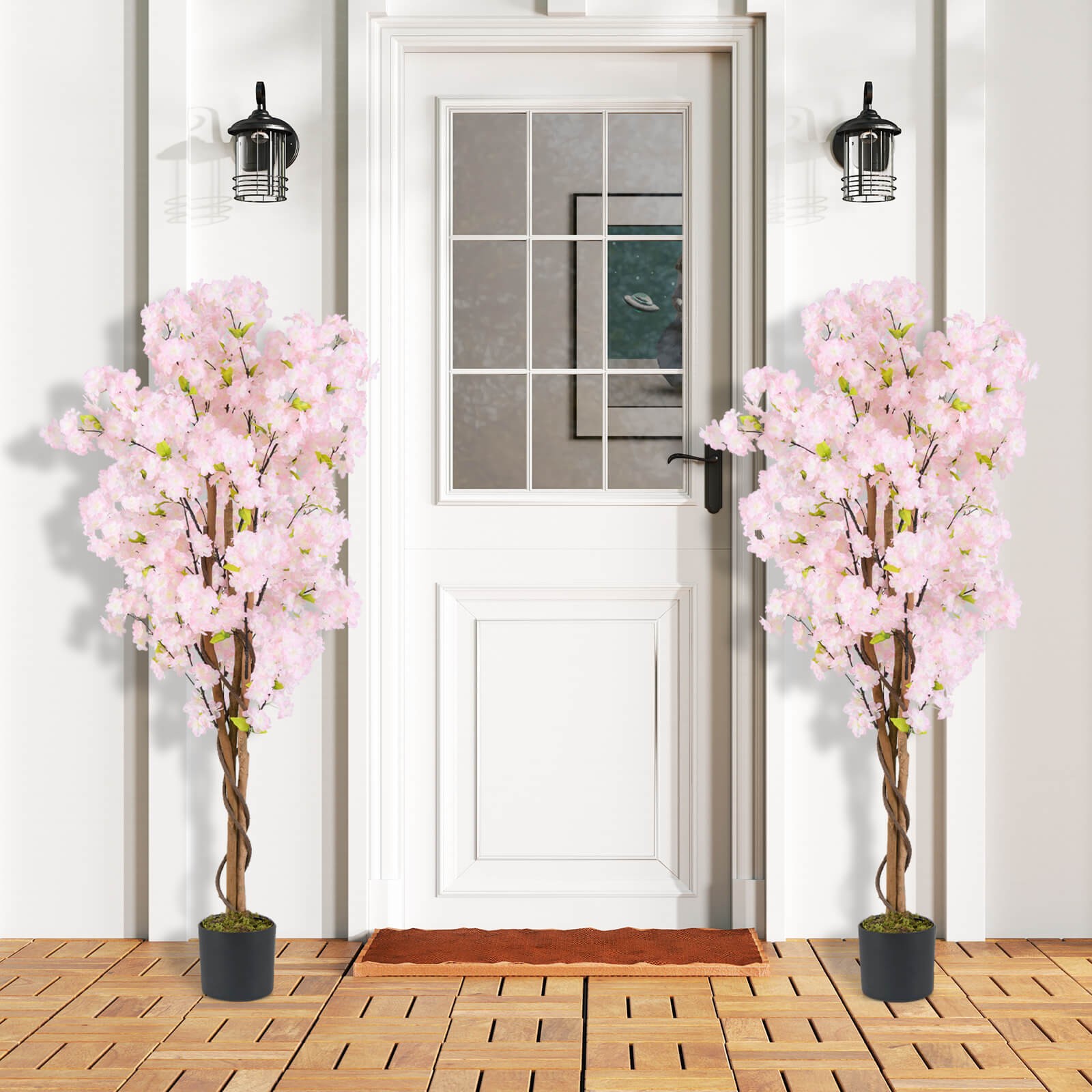 5′ Tall Artificial Cherry Blossom Tree Faux Flower Plant in Nursery Pot