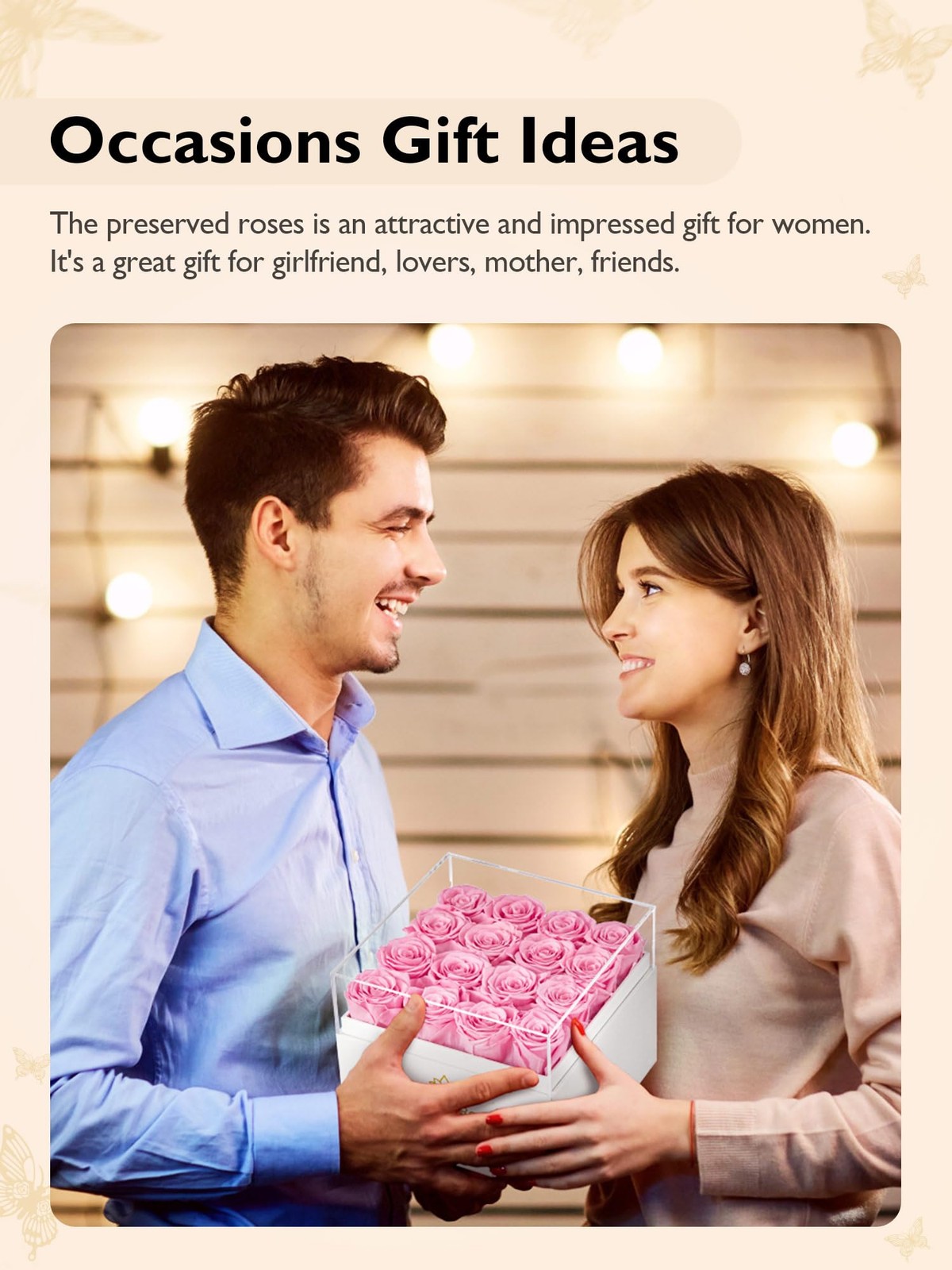 16 PCS Forever Flowers Preserved Pink Roses Square White Box With Drawer