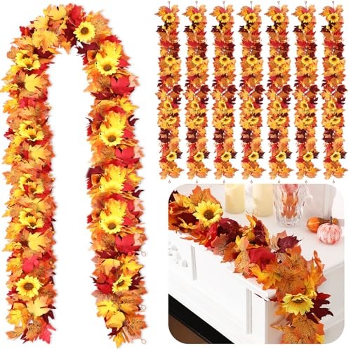 12 Pack 68ft Fall Garland with Sunflowers, Maple Leaves & Berries Orange Mixed