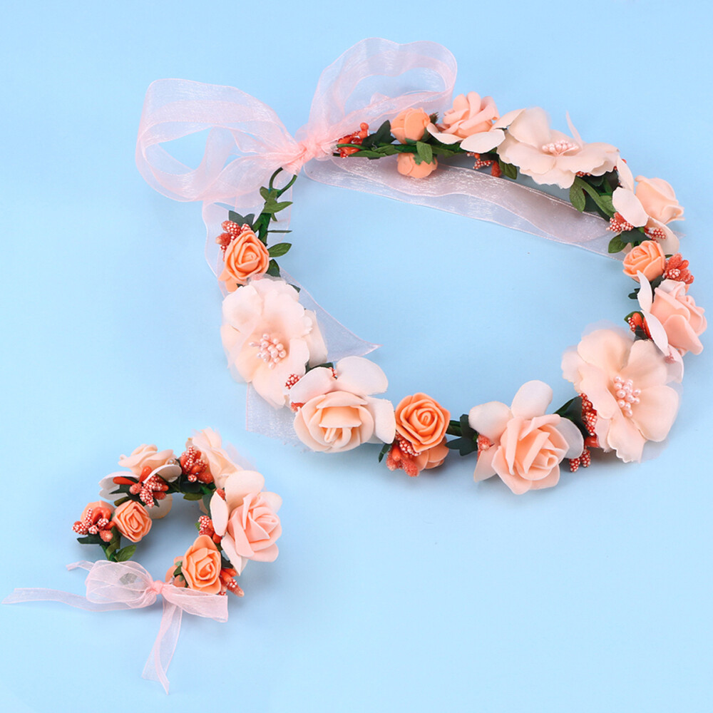 Flower Hair Band Flower Wristband Women Wedding Garland Headband