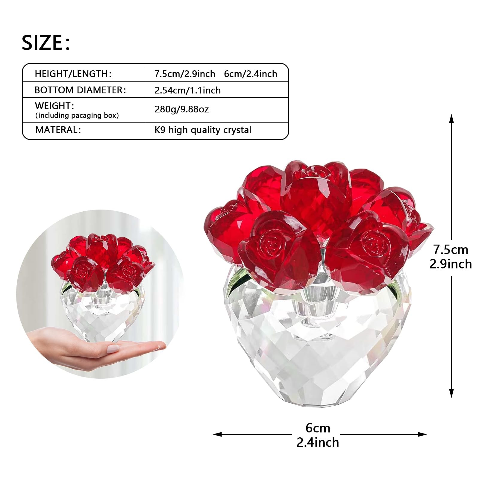 Crystal Red Rose Figurine Ornament,Rose Flower Gifts for Wife Mom Girlfriend,…