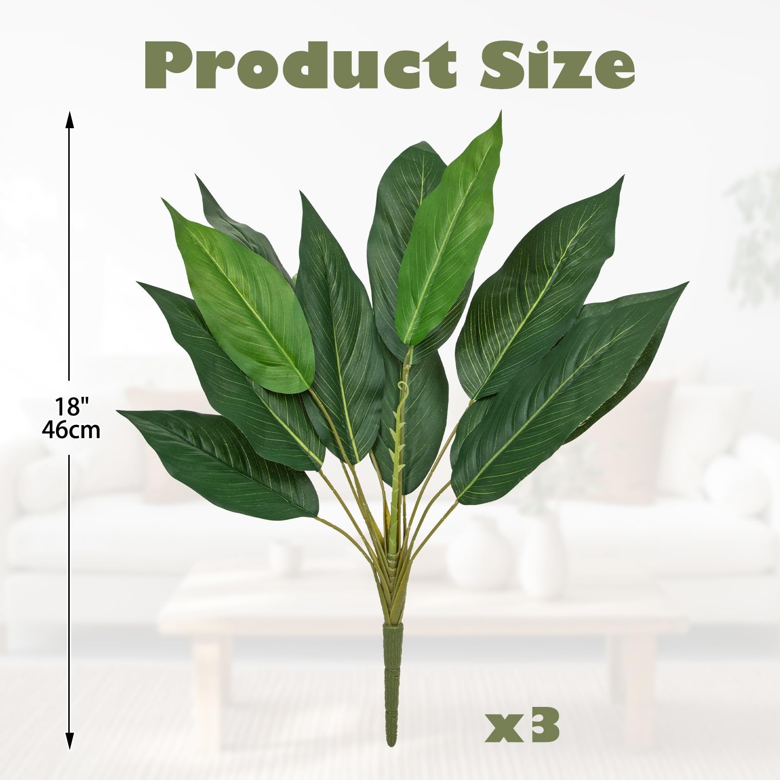 Artificial Plant Stems Zebra Leaves – 3 Pcs Fake Zebra Plant Brunches 18.5″ F…