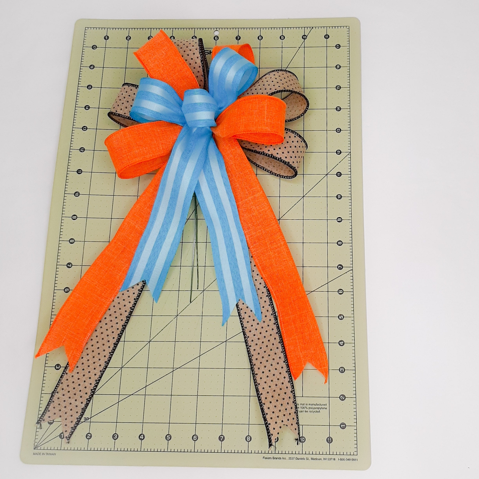 Turquoise and Orange Wreath Bow