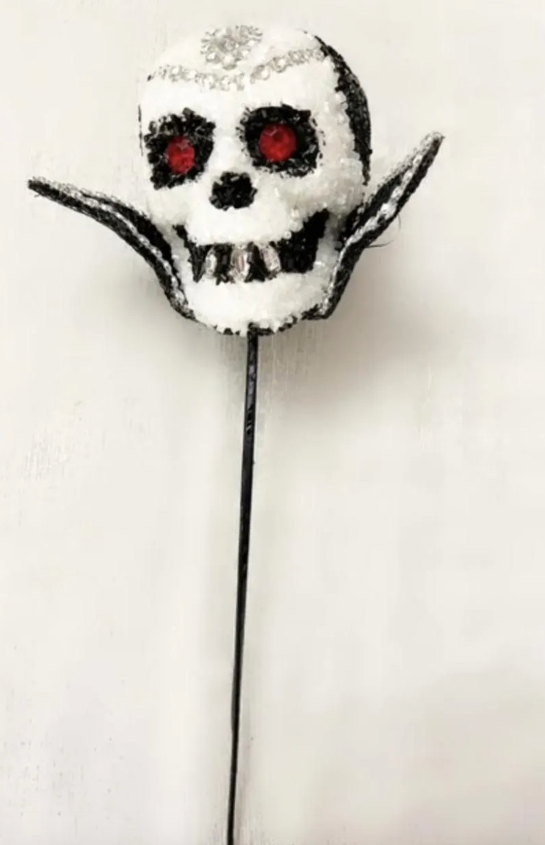 Nancy Brown Halloween Black & White Skull Beaded & Rhinestone Vampire Pick