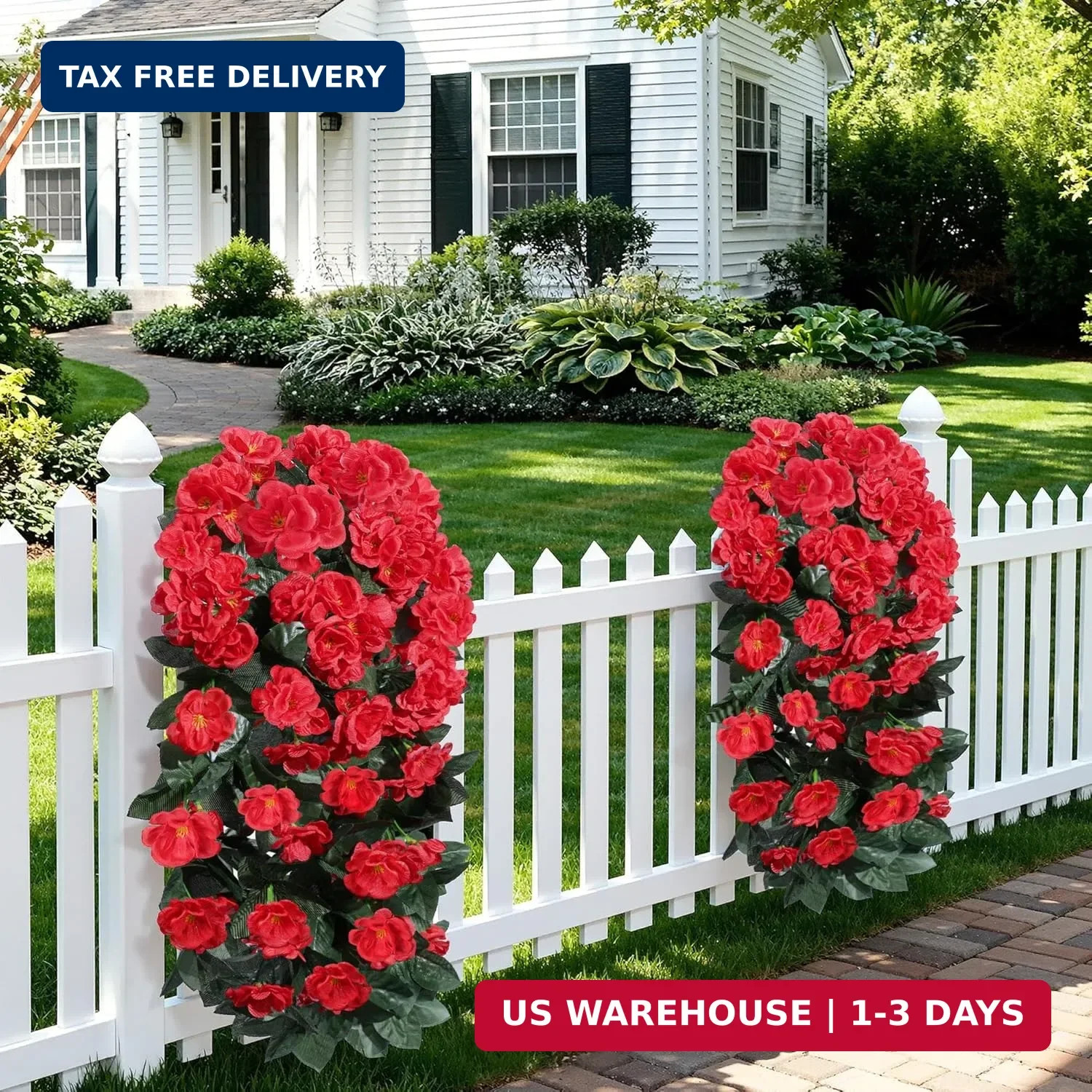 Artificial Flowers for Outdoors Fake Geraniums Summer Outside Decor, 2 PCS Red G