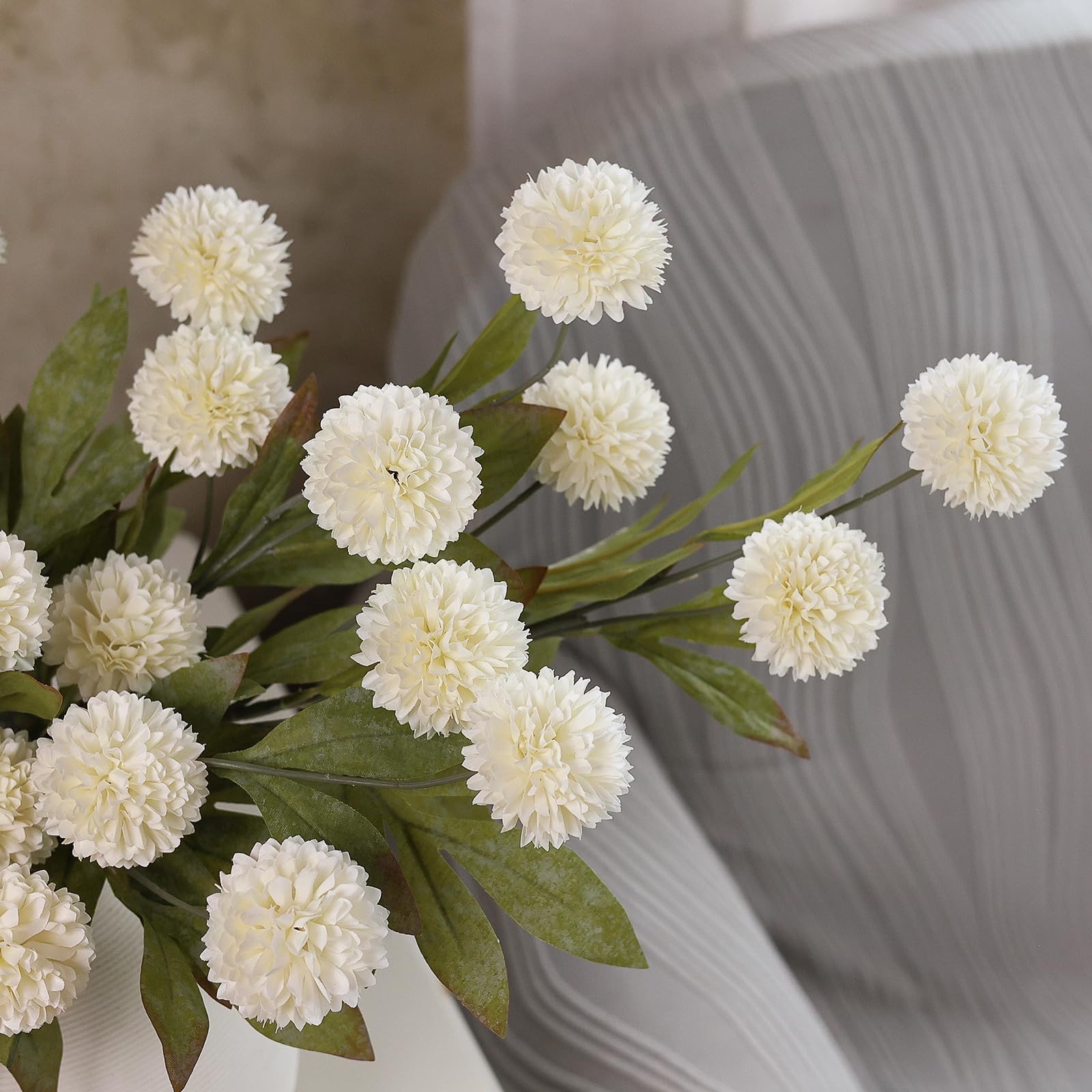 6 Pcs Faux Silk Pompon Mum Artificial Flowers for Vase -27″, Bulk Fake Chrysa…