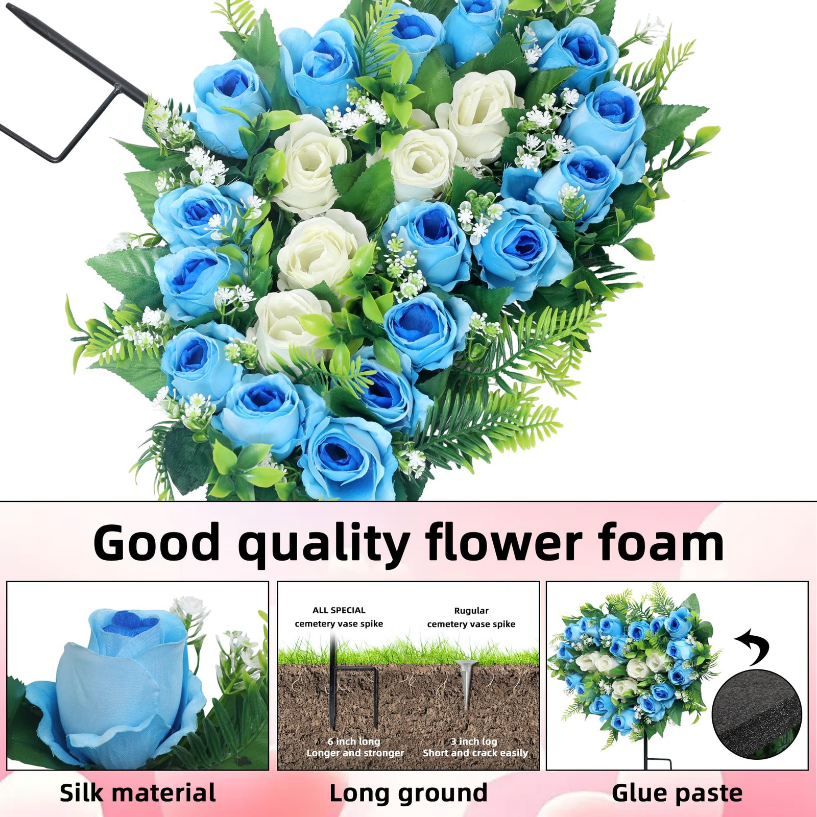 Lodou 2 Sets Artificial Cemetery Flowers, Grave Memorial Flowers with Ground …