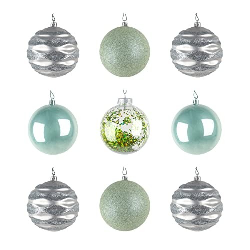 First Traditions Christmas Tree Ornaments, Glittery White, Silver, and Teal
